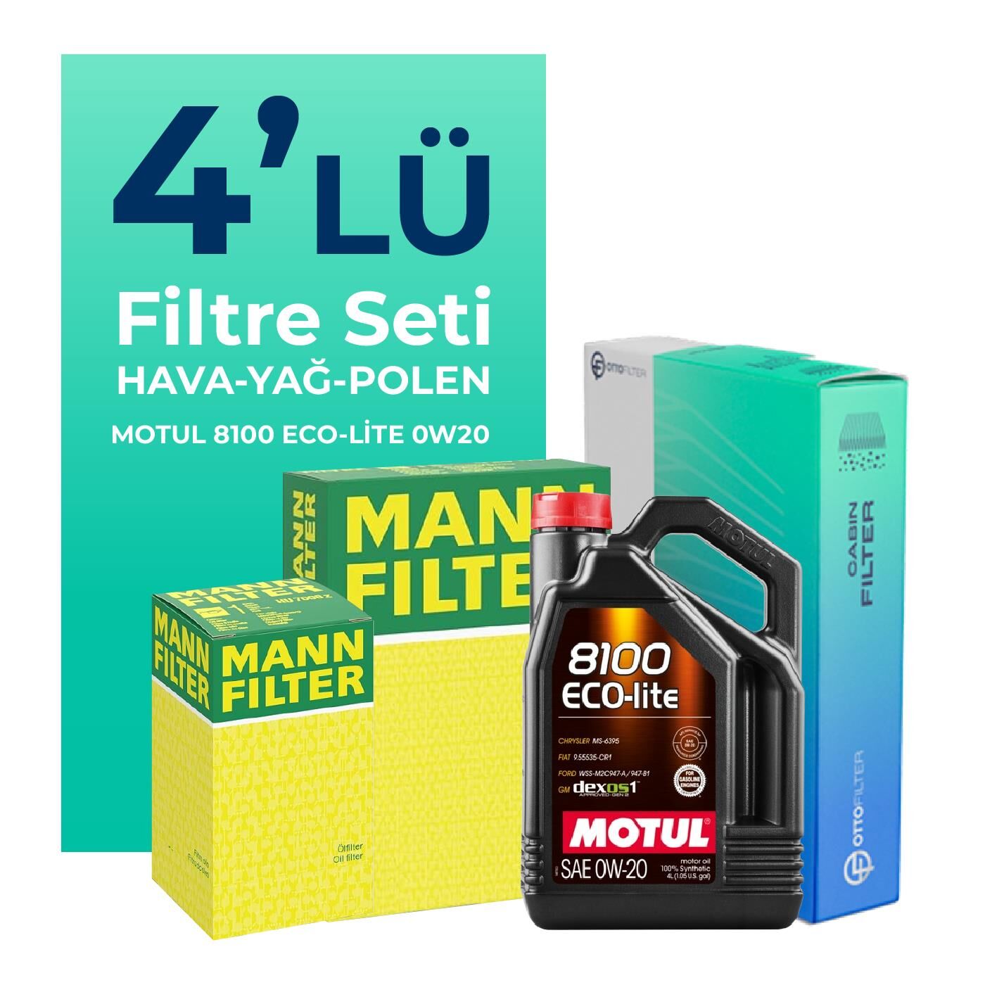 MANN Skoda Octavia 1.0 TSi Filtre Bakım Seti Motul Motor Yağlı (2016-2020) 4 Lü