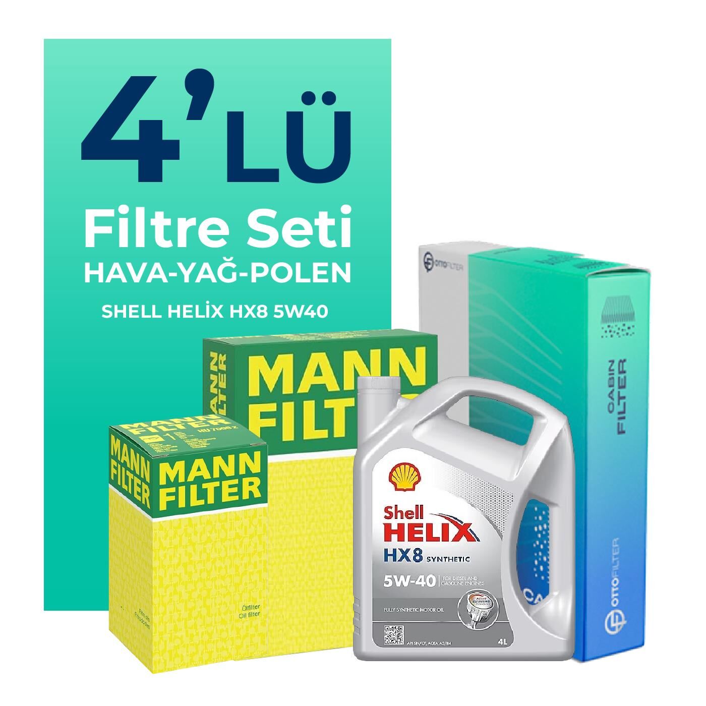 MANN Alfa Mito 1.4 TB Filtre Bakım Seti Shell Motor Yağlı (2009-2018) 4 Lü