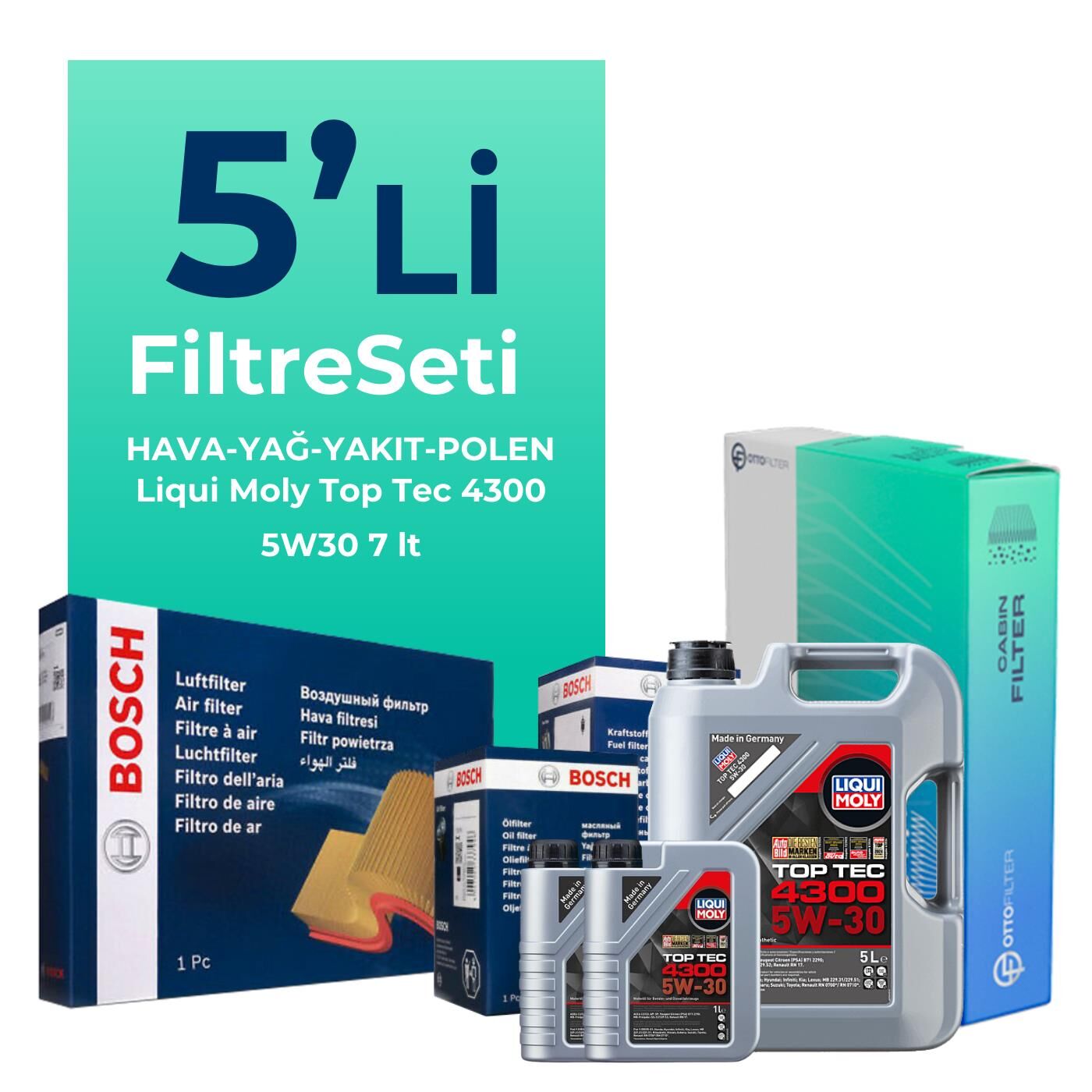 BOSCH Nissan Navara 2.5 Dizel Filtre Bakım Seti Liqui Moly Motor Yağlı (2006-2015) 5 Li