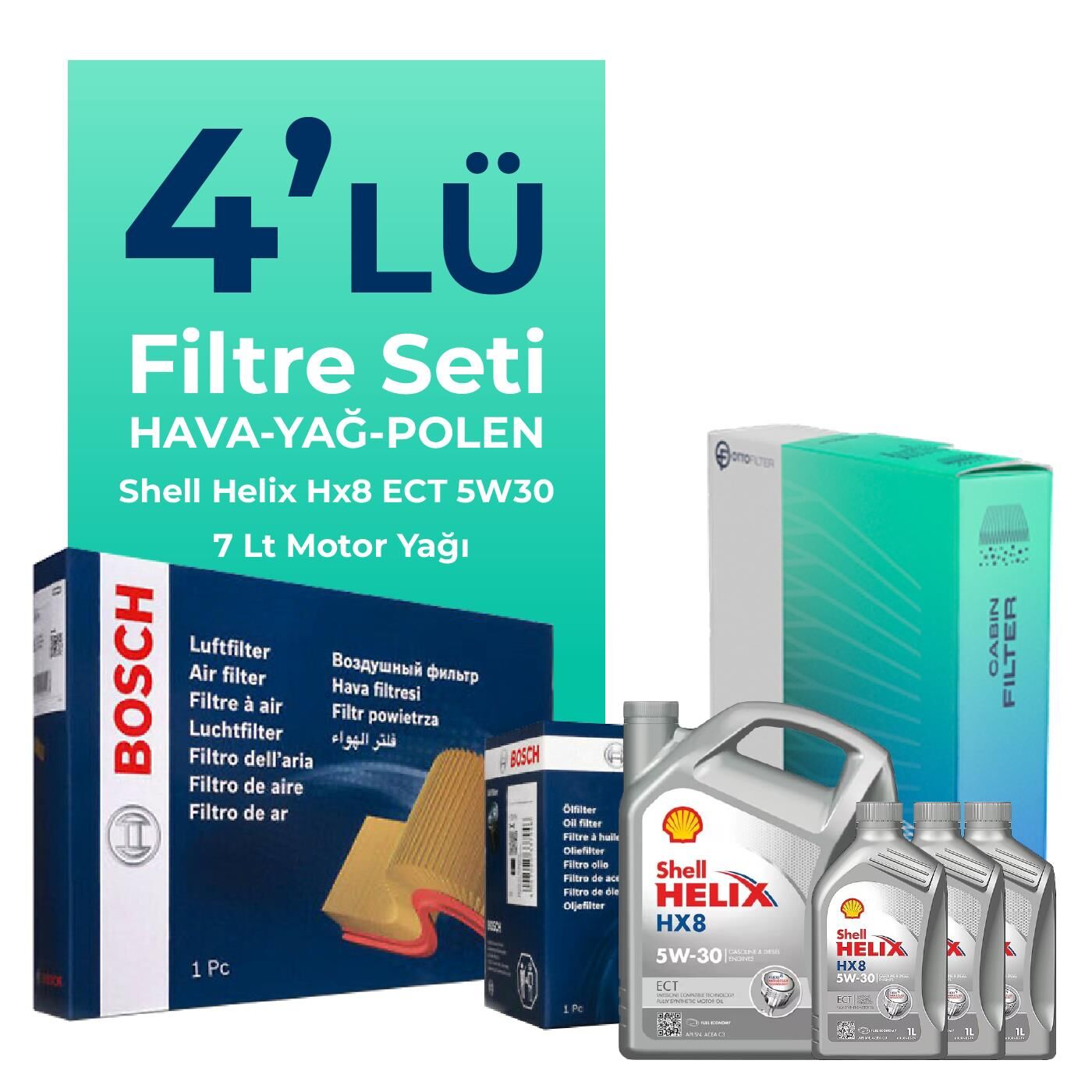 Bosch Jaguar S-TYPE 2.7 Dizel Filtre Bakım Seti Shell Motor Yağlı (2000-2008) 4 Lü