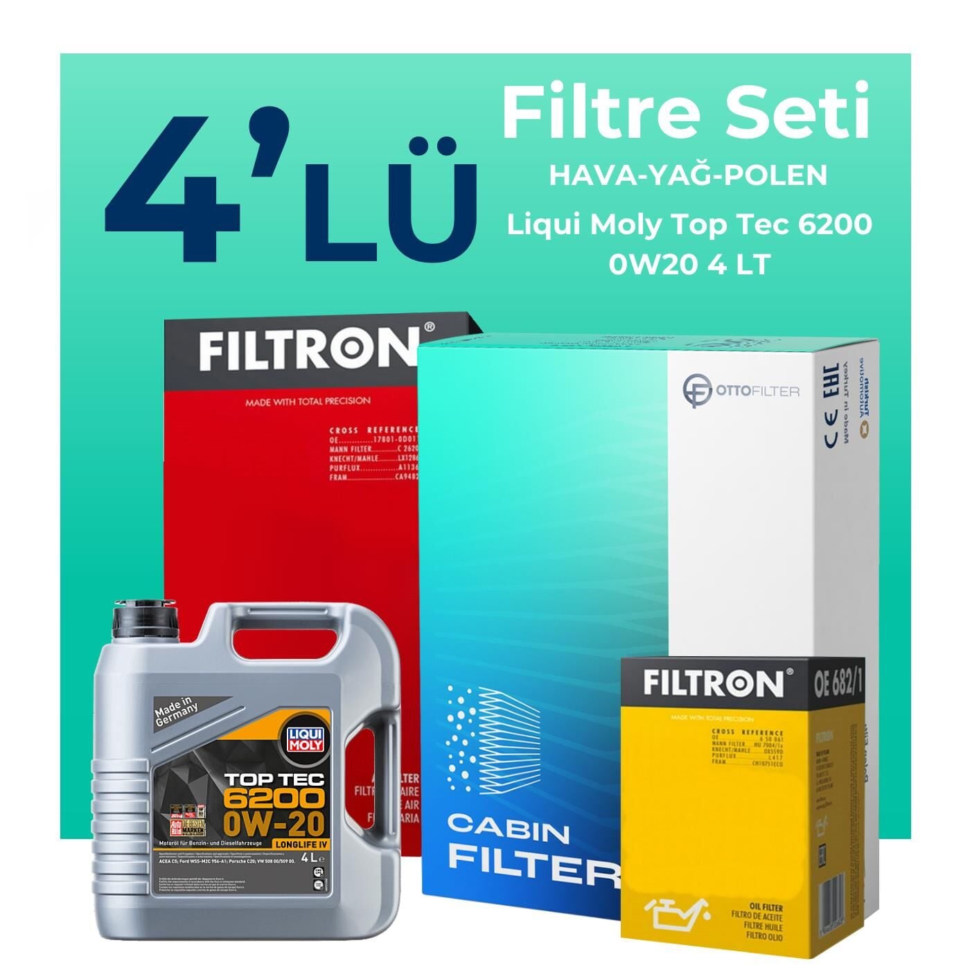 Filtron Skoda Rapid 1.0 TSi Filtre Bakım Seti Liqui Moly Motor Yağlı (2017-2019) 4 Lü