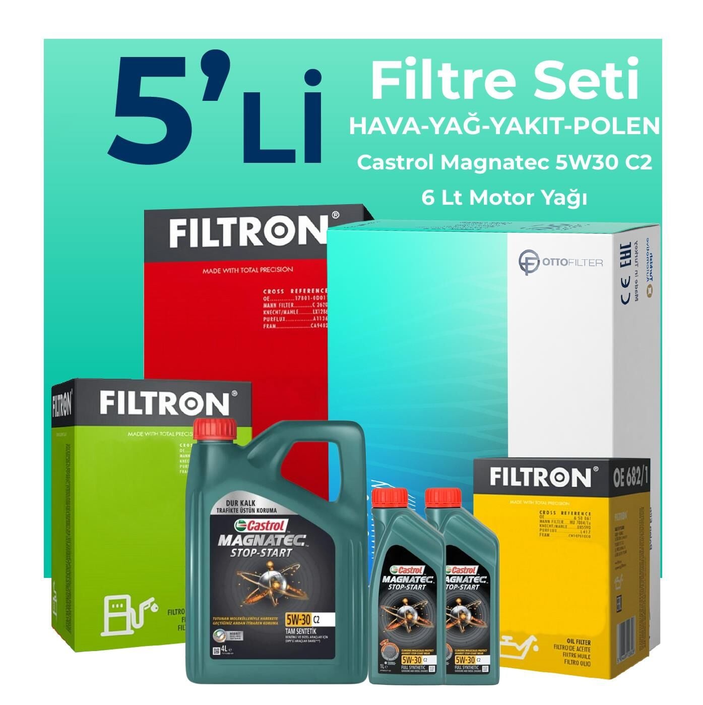 Filtron Opel Antara 2.0 Dizel Filtre Bakım Seti Castrol Motor Yağlı (2006-2011) 5 Li