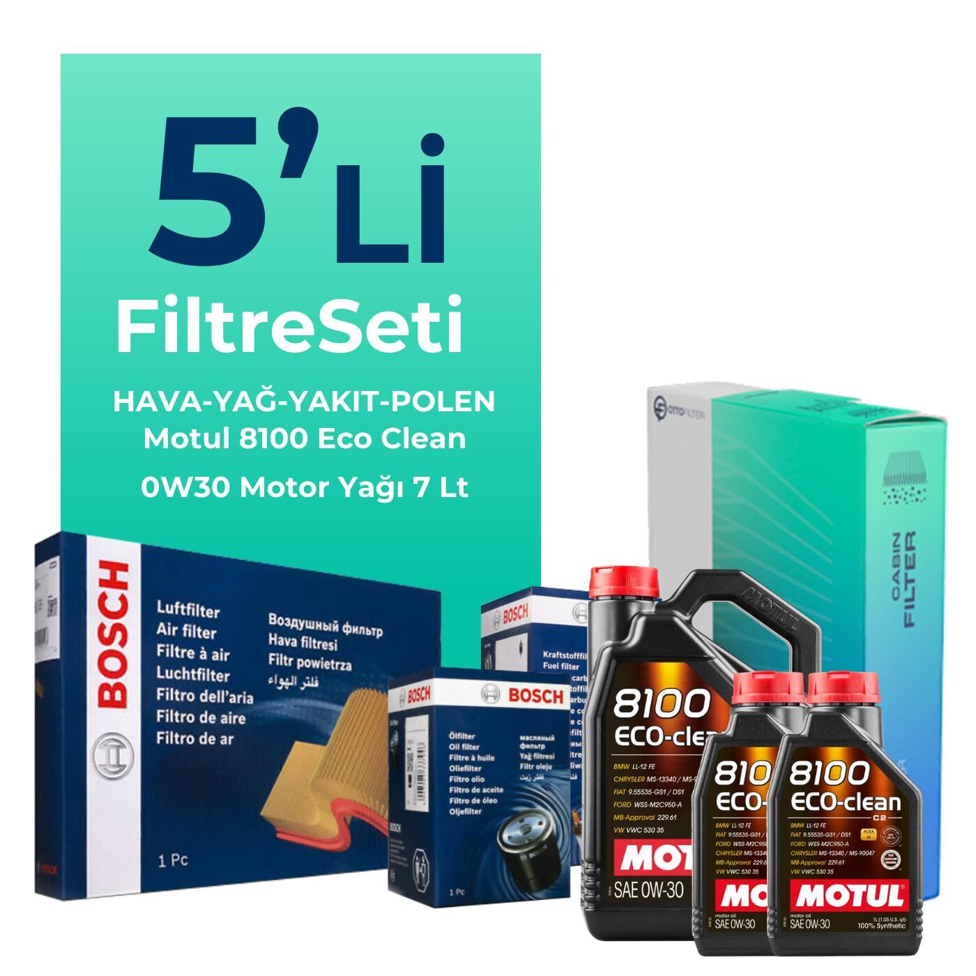 BOSCH Ford Courier 1.5 EcoBlue Filtre Bakım Seti Motul Motor Yağlı (2018-2023) 5 Li
