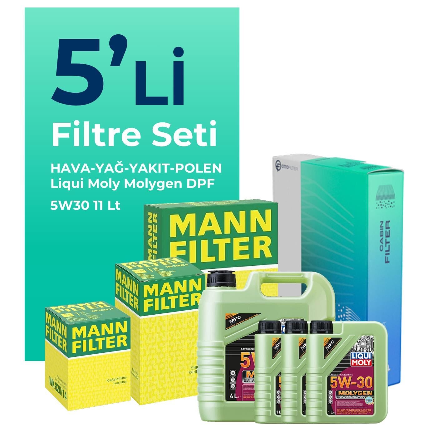 MANN Ford Transit V363 2.2 Dizel Filtre Bakım Seti Liqui Moly Motor Yağlı (2014-2024) 5 Li