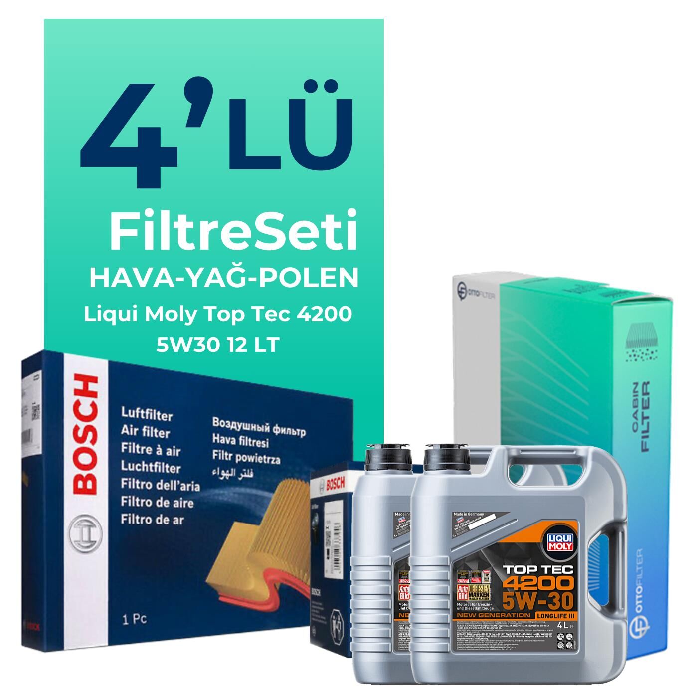BOSCH Mercedes Sprinter 516 Dizel Filtre Bakım Seti Liqui Moly Motor Yağlı (2011-2022) 4 Lü