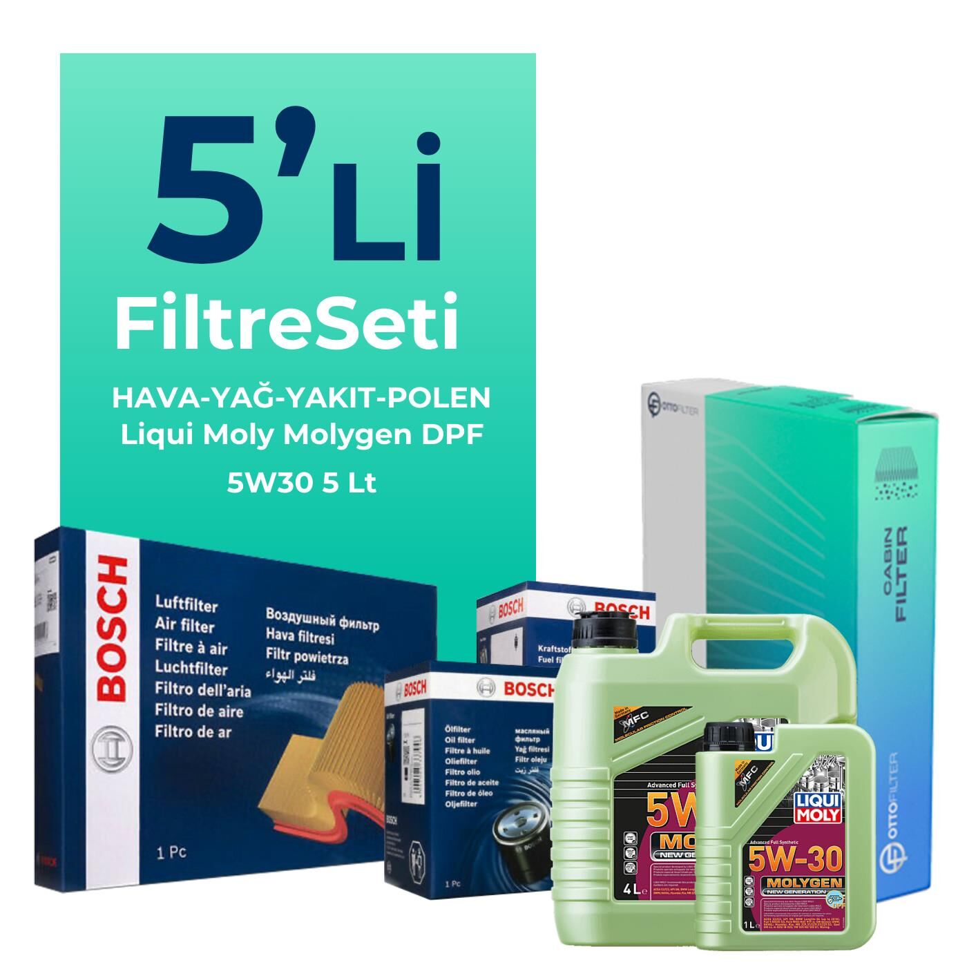 BOSCH Kia Ceed 1.6 Dizel Filtre Bakım Seti Liqui Moly Motor Yağlı (2008-2012) 5 Li