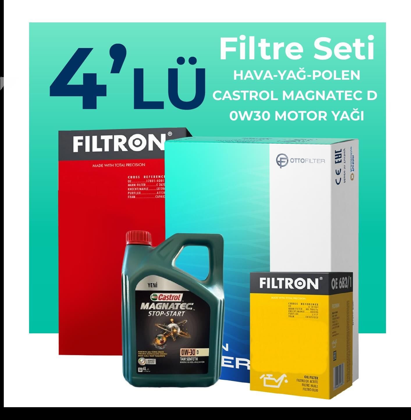Filtron Ford Kuga 1.5 Dizel Filtre Bakım Seti Castrol Motor Yağlı (2017-2019) 4 Lü