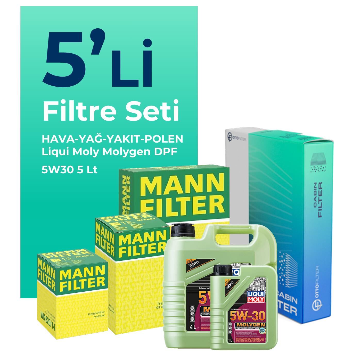 MANN Kia Venga 1.4 Dizel Filtre Bakım Seti Liqui Moly Motor Yağlı (2010-2014) 5 Li