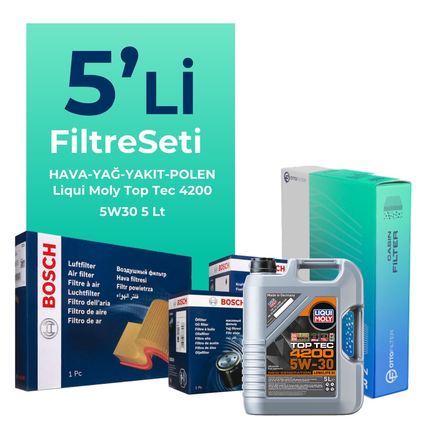 BOSCH Volkswagen Passat 1.6 Dizel Filtre Bakım Seti Liqui Moly Motor Yağlı (2009-2011) 5 Li