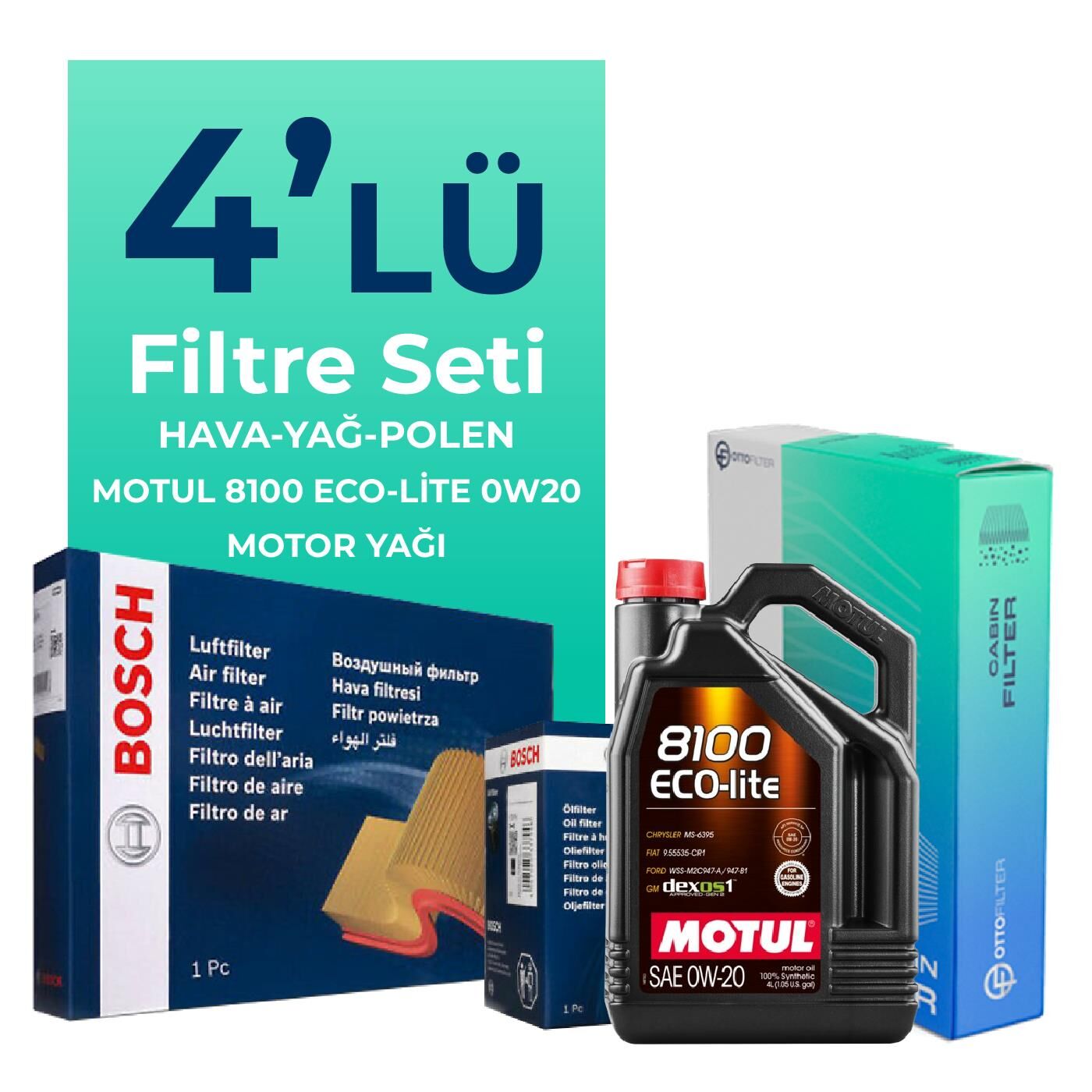 BOSCH Hyundai i10 1.0 Benzin Filtre Bakım Seti Motul Motor Yağlı (2020-2024) 4 Lü