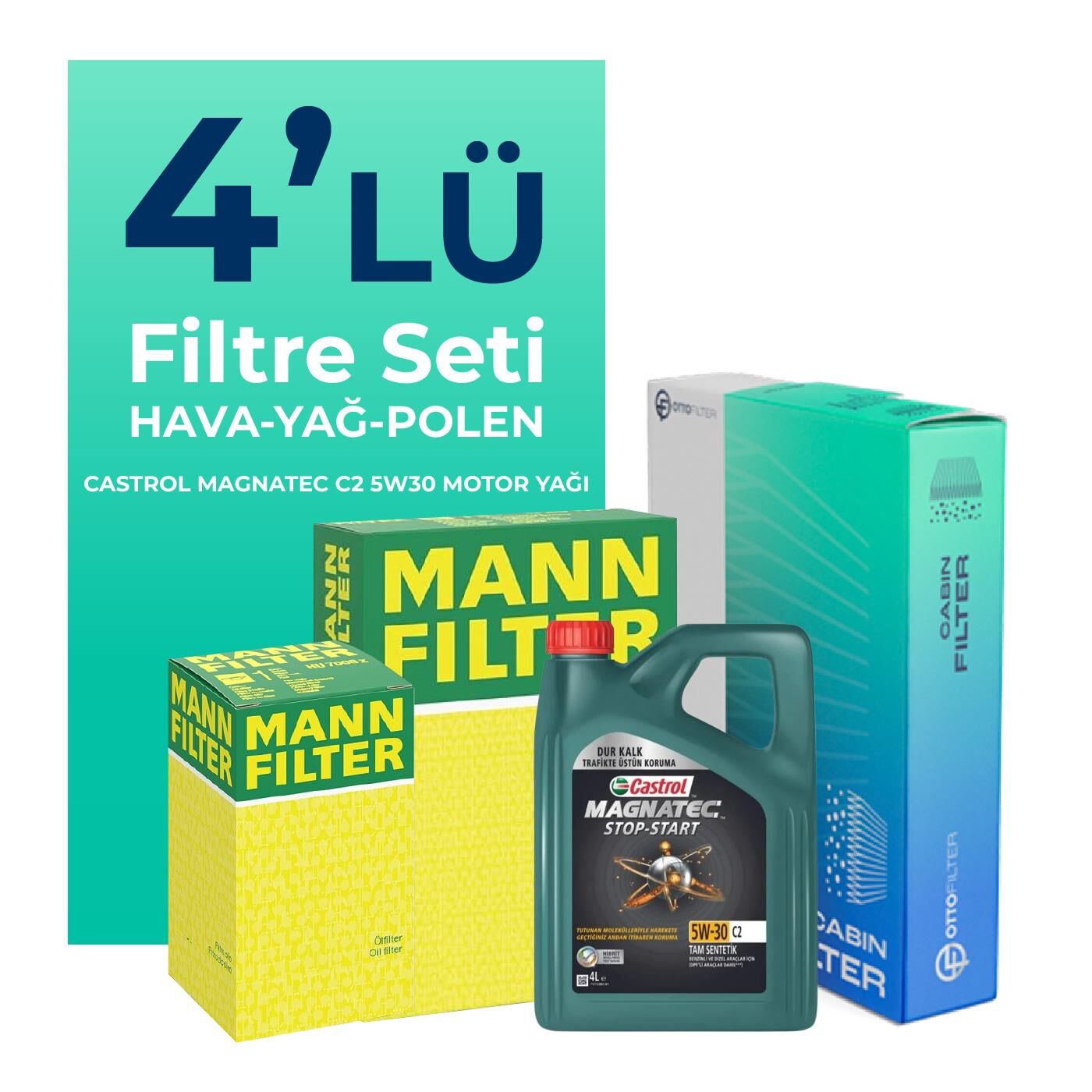 MANN Citroen Berlingo 1.6 BlueHDi Dizel Filtre Bakım Seti Castrol Motor Yağlı (2015-2018) 4 Lü