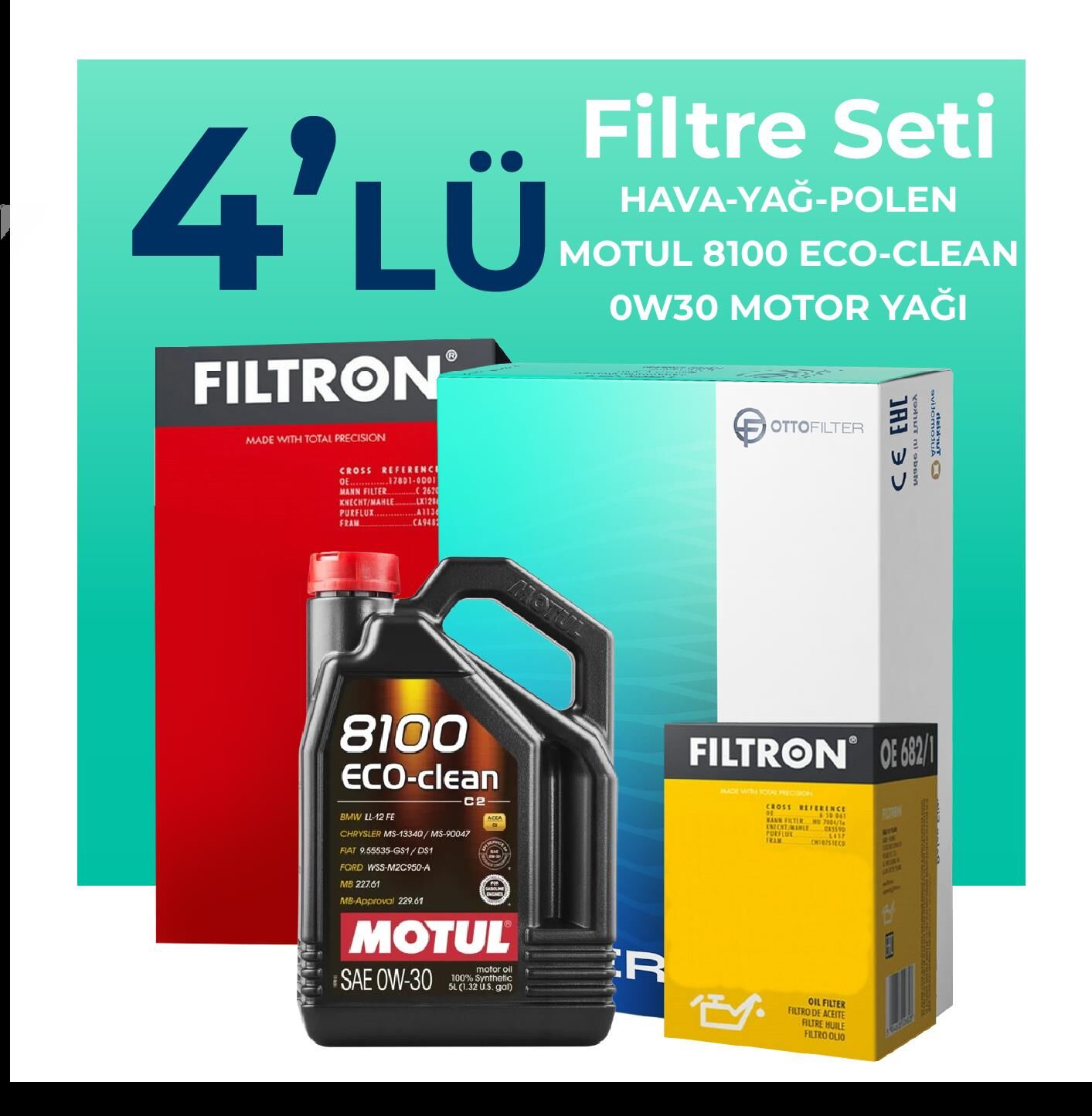 Filtron Peugeot 301 1.6 BlueHDi Dizel Filtre Bakım Seti Motul Motor Yağlı (2014-2020) 4 Lü