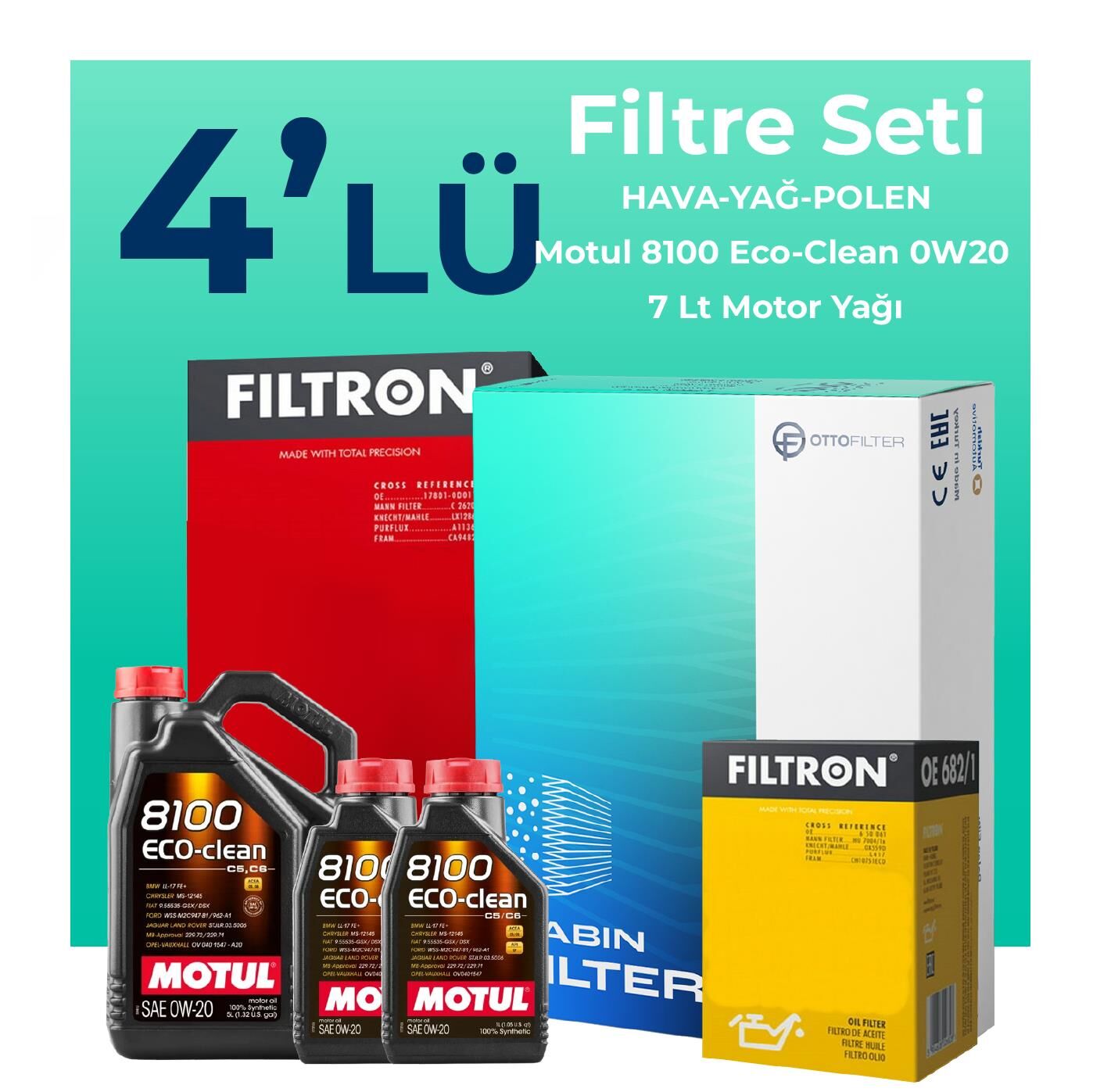 Filtron Land Rover Discovery 2.0 Benzinli Filtre Bakım Seti Motul Motor Yağlı (2017-2022) 4 Lü