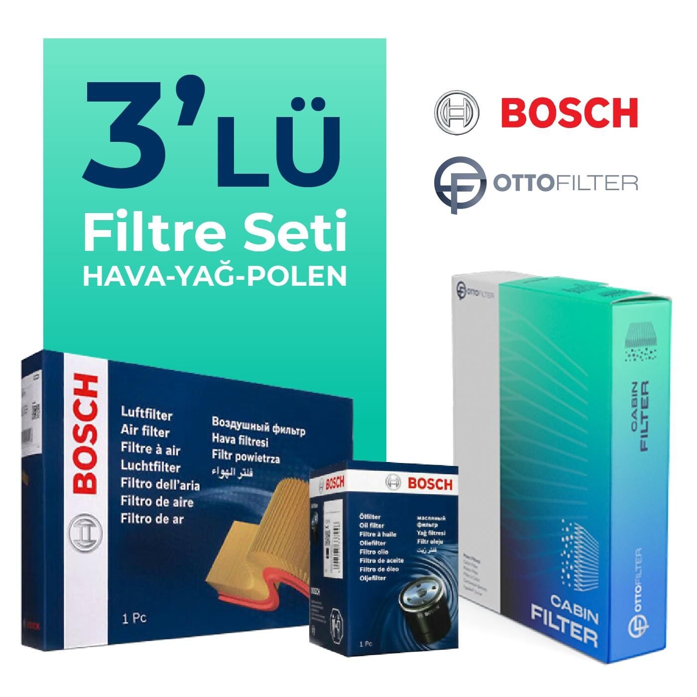 BOSCH Fiat 500 1.4 Benzinli Filtre Bakım Seti (2009-2013) 3 Lü