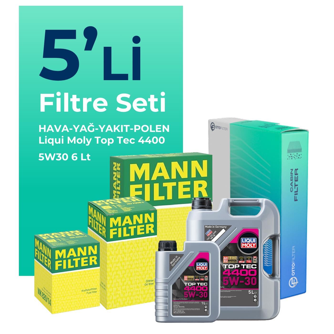 MANN Renault Trafic 1.6 Dizel Filtre Bakım Seti Liqui Moly Motor Yağlı (2014-2019) 5 Li