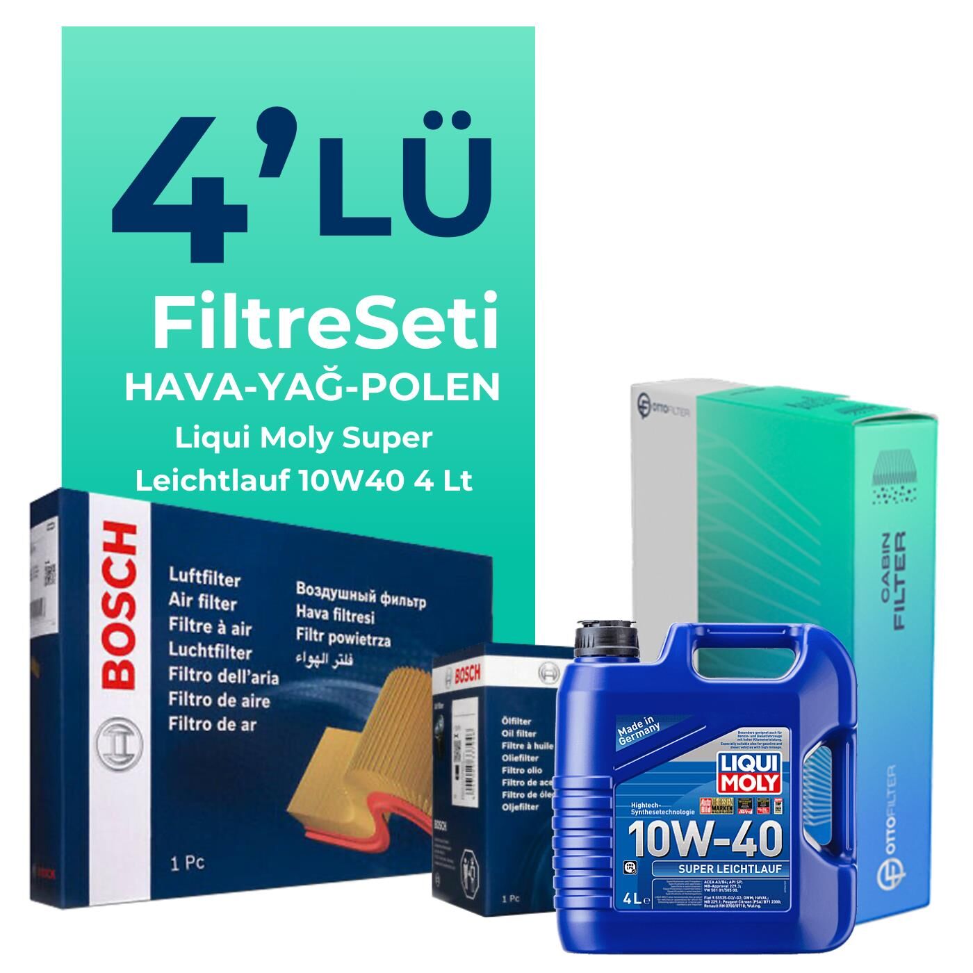 BOSCH Nissan Primera 1.6 Filtre Bakım Seti Liqui Moly Motor Yağlı (2002-2007) 4 Lü