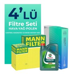 MANN Peugeot 301 1.6 Benzin Vti Filtre Bakım Seti Castrol Motor Yağlı (2012-2016) 4 Lü