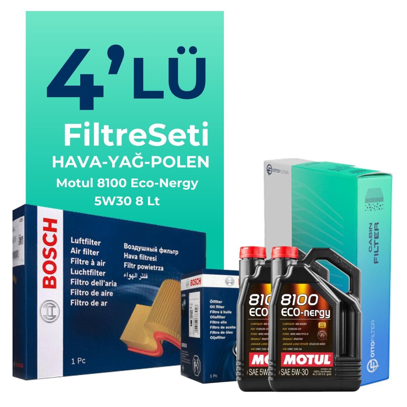 BOSCH Range Rover Vogue 4.4 Benzin Filtre Bakım Seti Motul Motor Yağlı (2006-2012) 4 Lü