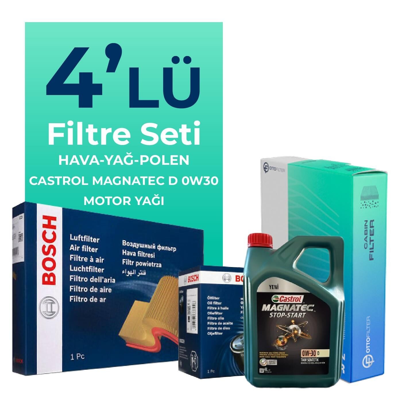 BOSCH Ford Transit V363 2.0 Dizel Filtre Bakım Seti Castrol Motor Yağlı (2014-2024) 4 Lü