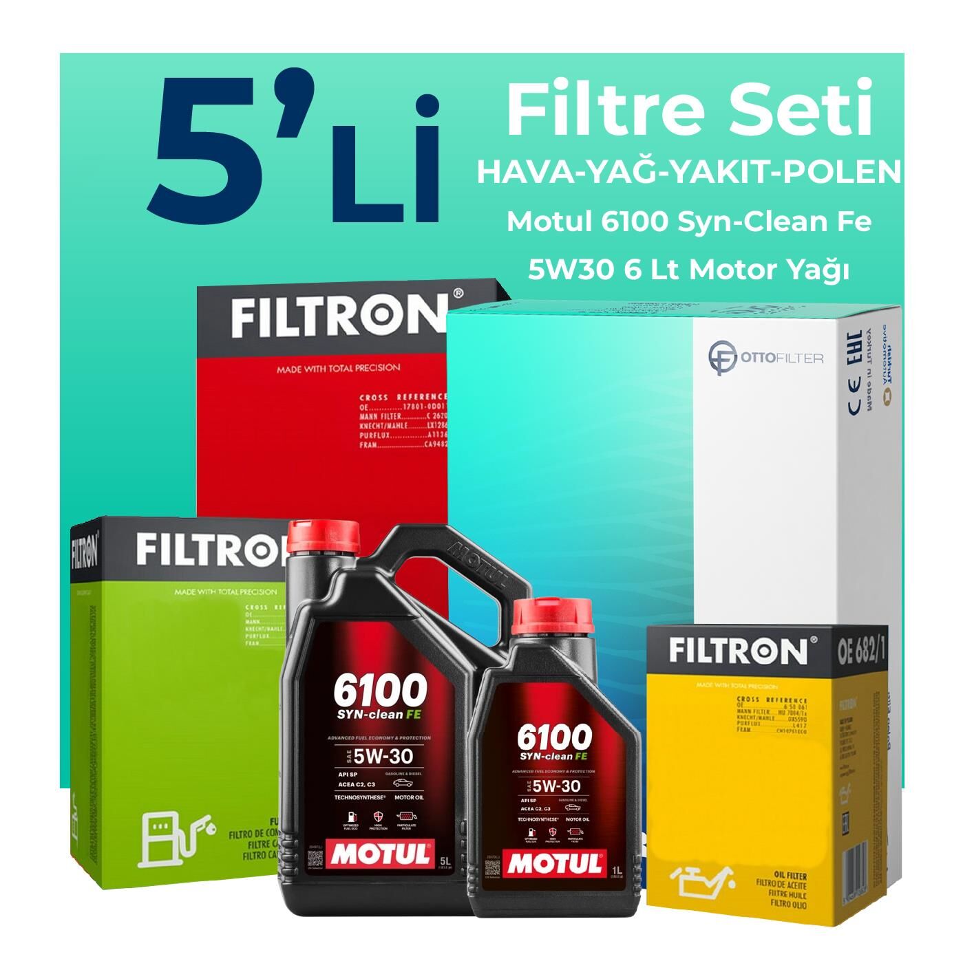 Filtron Peugeot Expert 1.5 Dizel Filtre Bakım Seti Motul Motor Yağlı (2017-2025) 5 Li