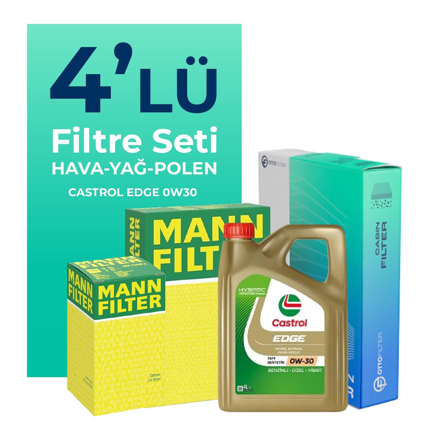 MANN Audi A4 40 TDi Filtre Bakım Seti Castrol Motor Yağlı (2020-2024) 4 Lü