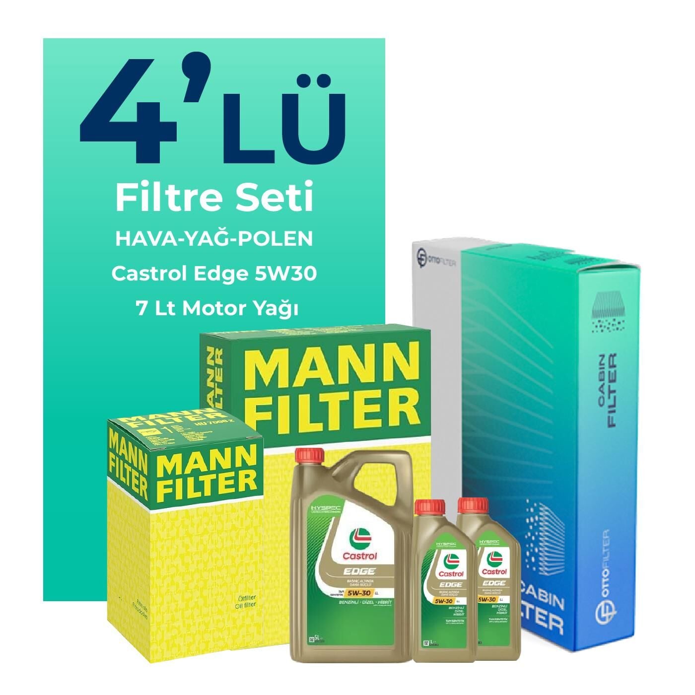 MANN Mercedes C250 Dizel Filtre Bakım Seti Castrol Motor Yağlı (2009-2014) 4 Lü