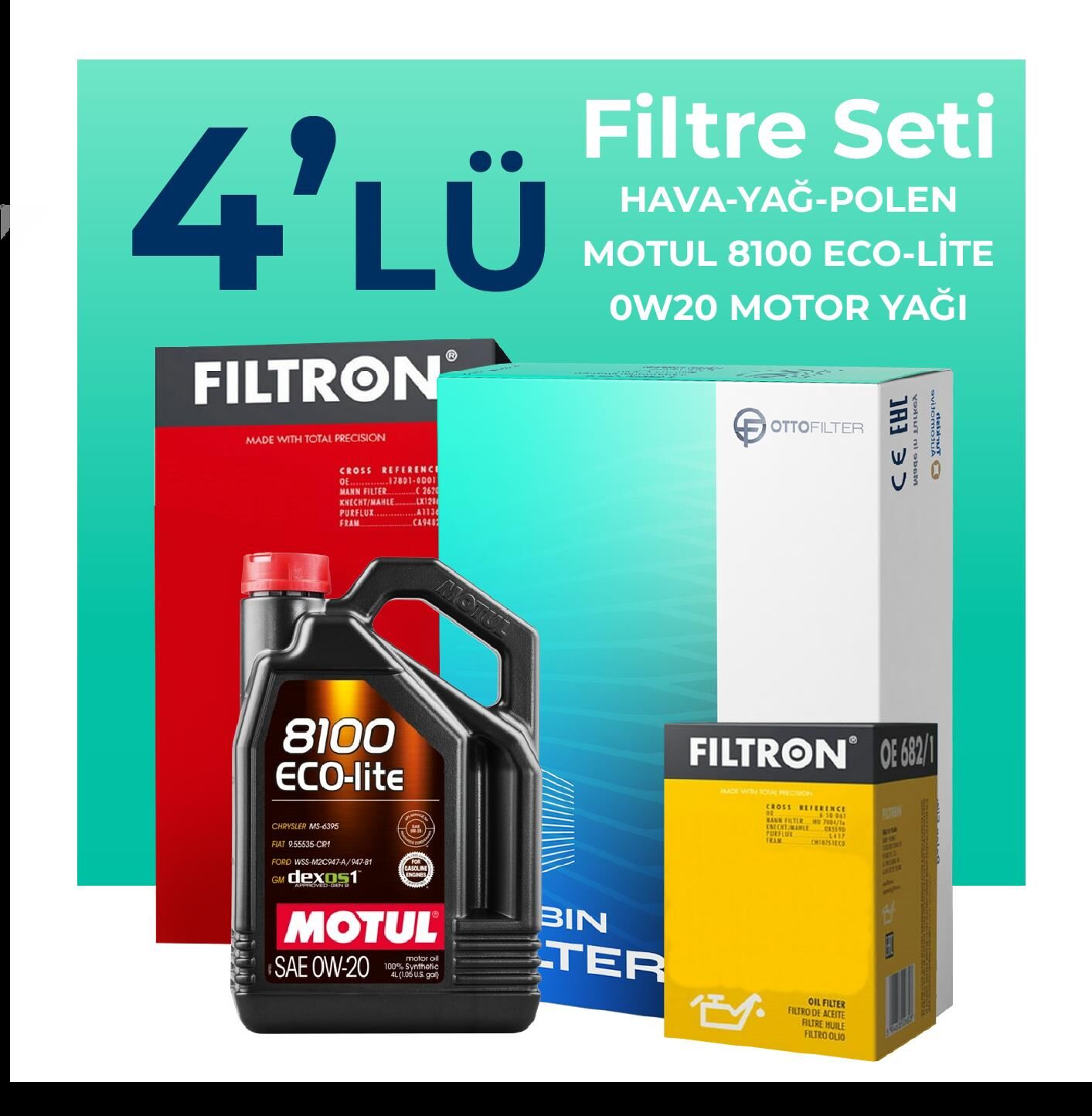 Filtron Dacia Jogger 1.0 Benzinli Filtre Bakım Seti Motul Motor Yağlı (2022-2025) 4 Lü