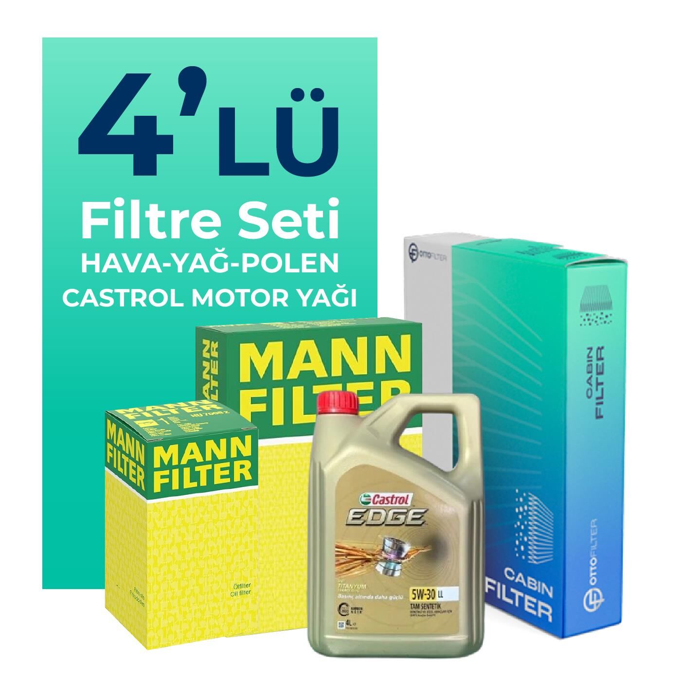 MANN Mercedes B180 Benzin Filtre Bakım Seti Castrol Motor Yağlı (2019-2022) 4 Lü