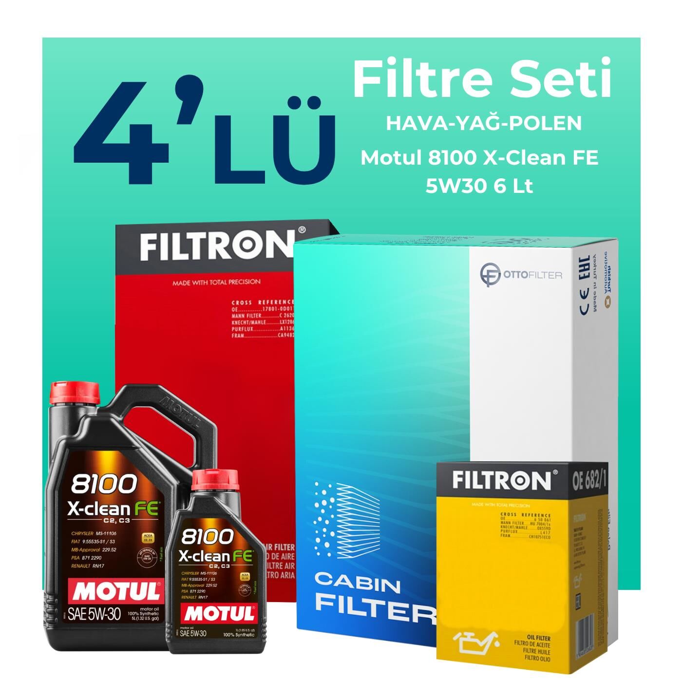 Filtron Nissan Qashqai 1.3 Benzin Filtre Bakım Seti Motul Motor Yağlı (2019-2023) 4 Lü