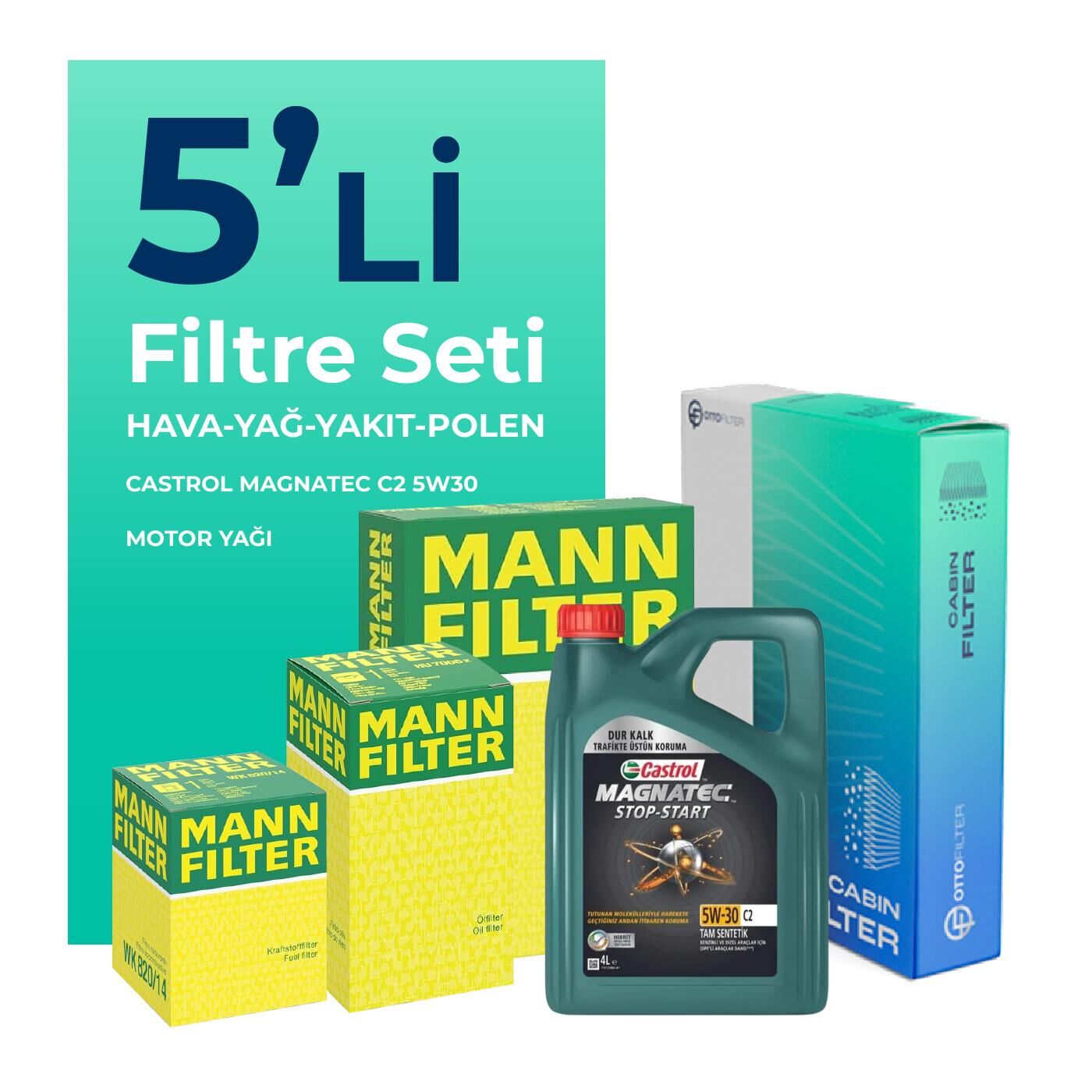 MANN Citroen DS5 1.6 Dizel Filtre Bakım Seti Castrol Motor Yağlı (2011-2013) 5 Li