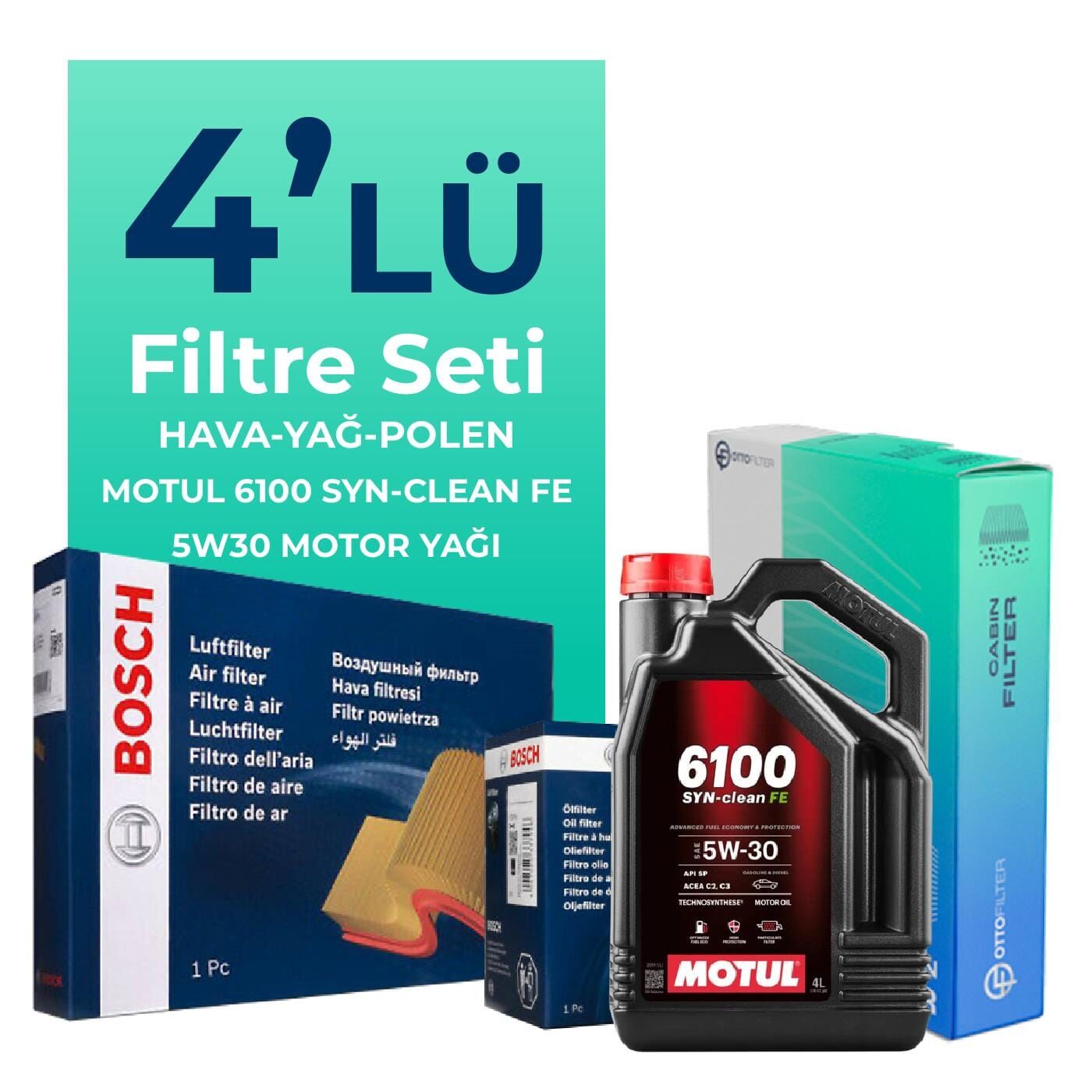 BOSCH Volvo S40 1.6 Dizel D2 Filtre Bakım Seti Motul Motor Yağlı (2011-2012) 4 Lü