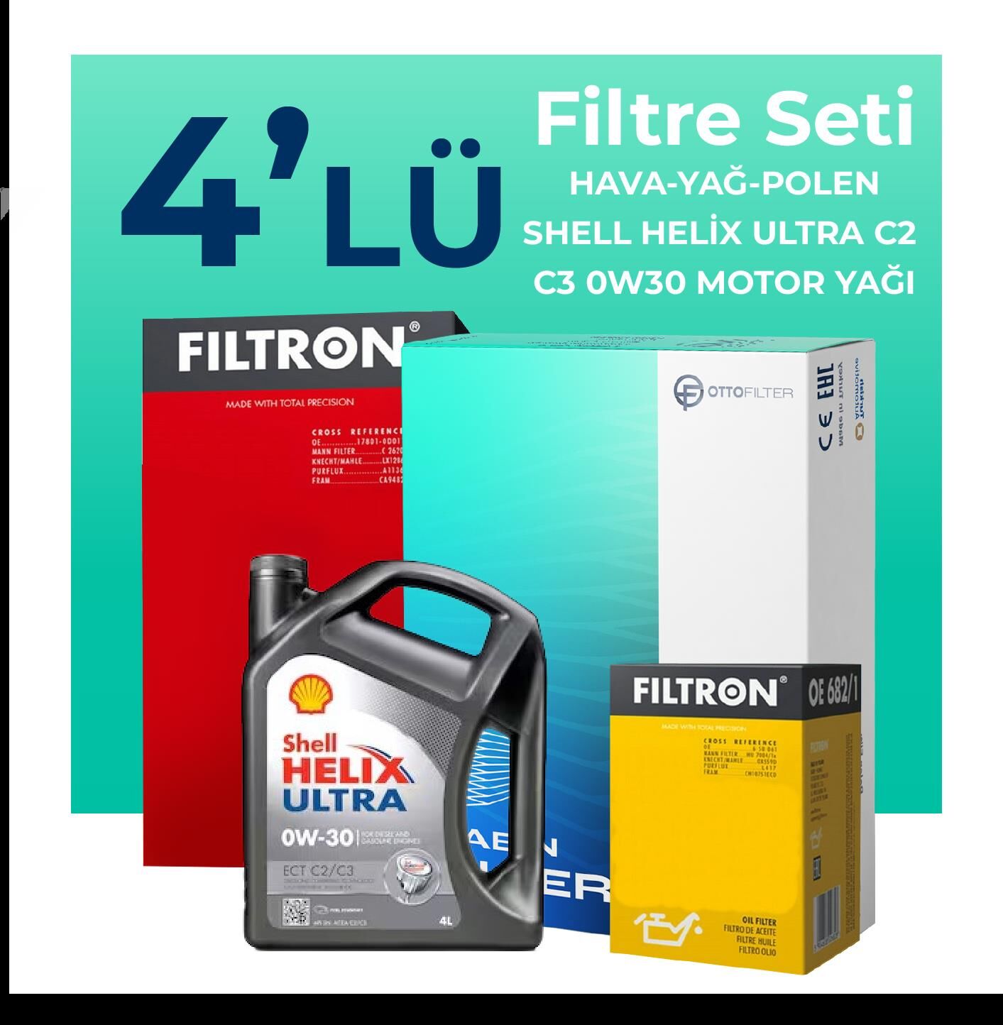 Filtron Peugeot 508 1.6 Benzin Puretech Filtre Bakım Seti Shell Motor Yağlı (2019-2022) 4 Lü