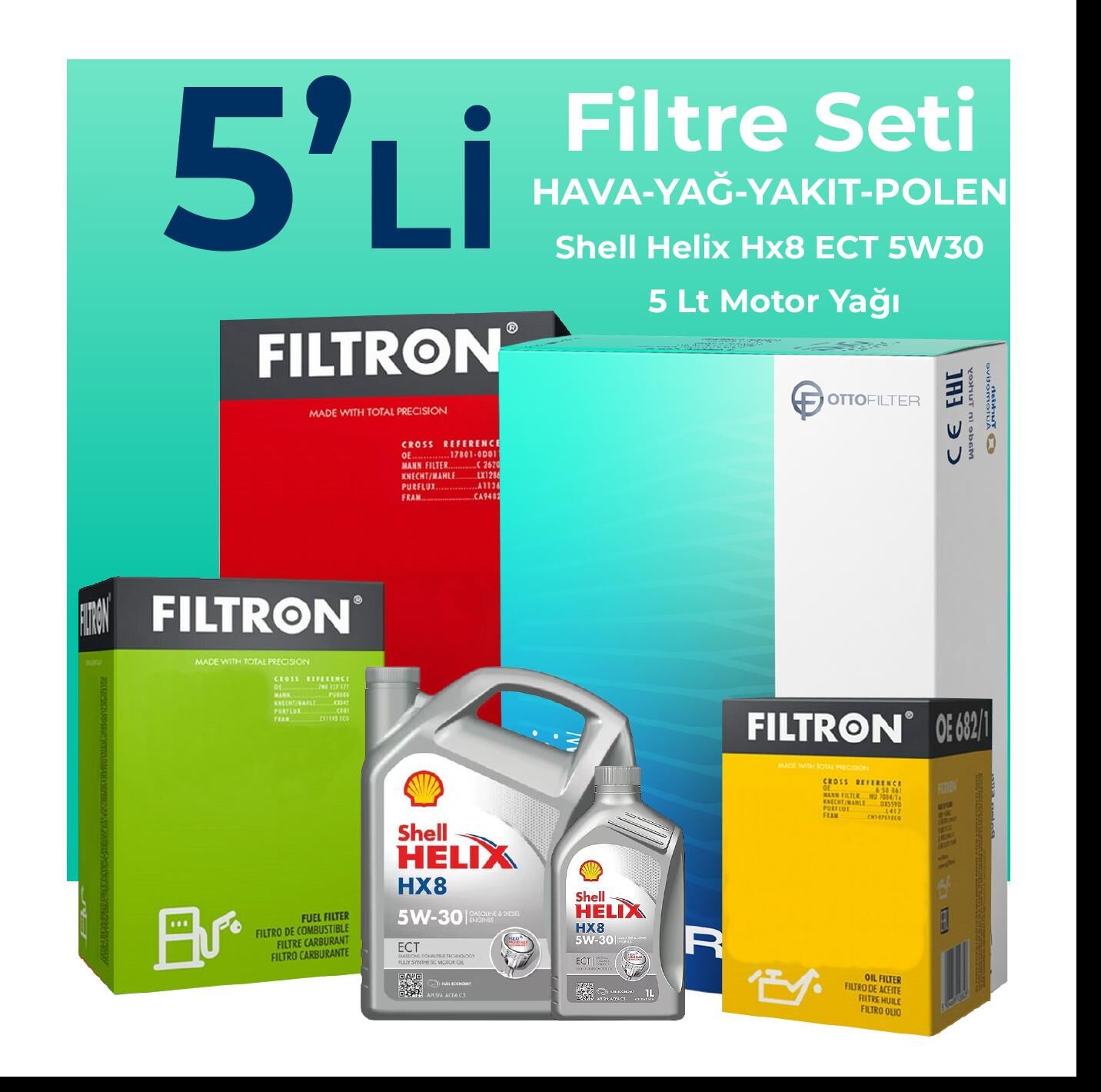 Filtron Mercedes A180 Dizel Filtre Bakım Seti Shell Motor Yağlı (2012-2018) 5 Li