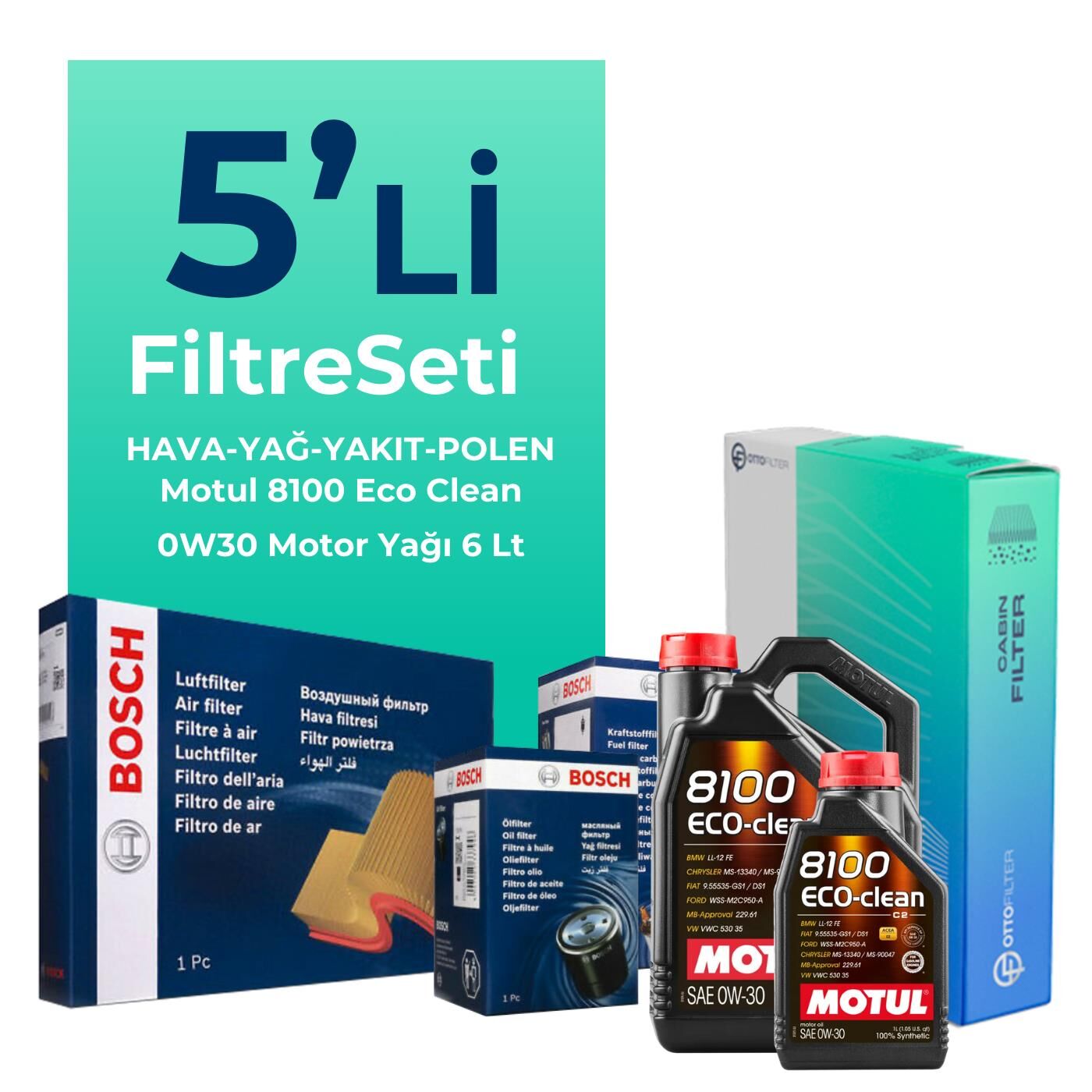 BOSCH Ford Connect 1.5 Dizel Filtre Bakım Seti Motul Motor Yağlı (2013-2019) 5 Li
