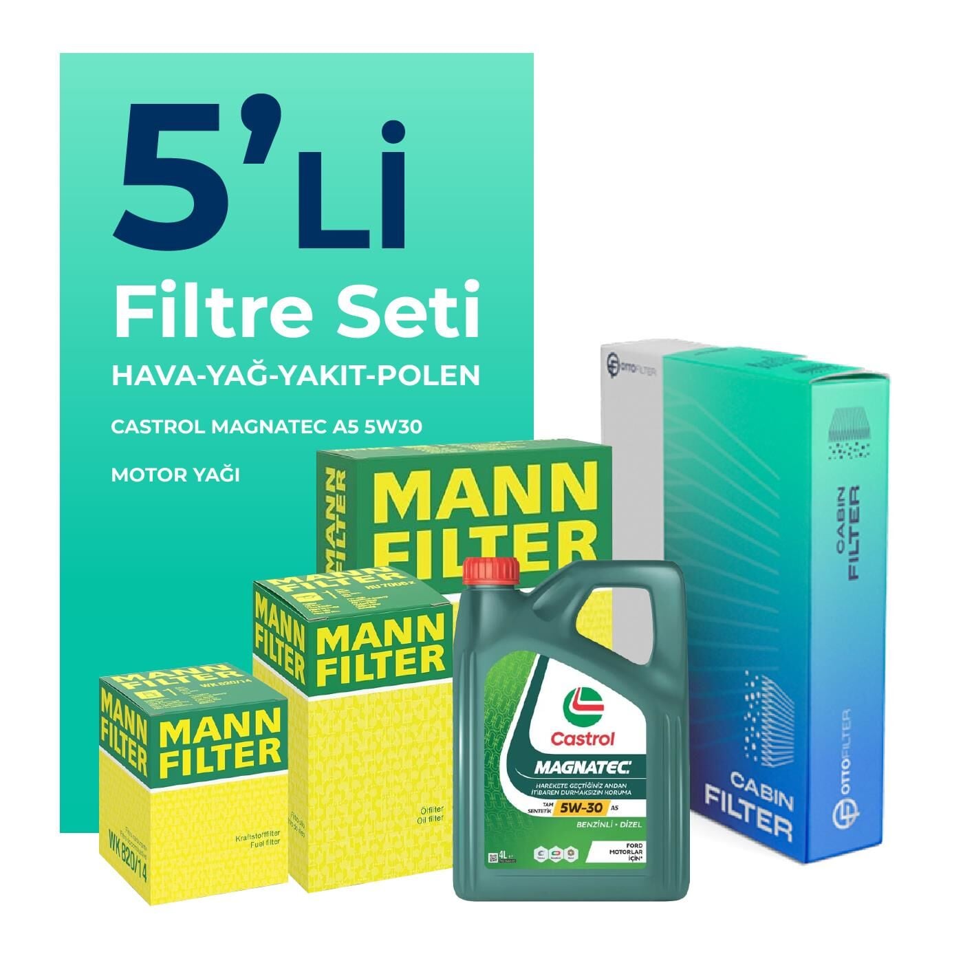 MANN Jeep Cherokee 2.8 Dizel Filtre Bakım Seti Castrol Motor Yağlı (2008-2013) 5 Li