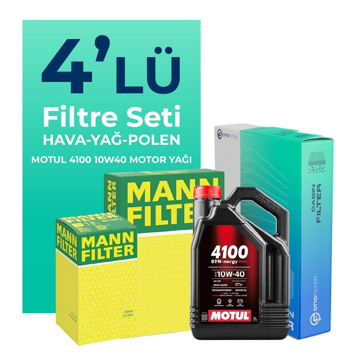 MANN Fiat Siena 1.6 Benzinli Filtre Bakım Seti Motul Motor Yağlı (1998-2006) 4 Lü