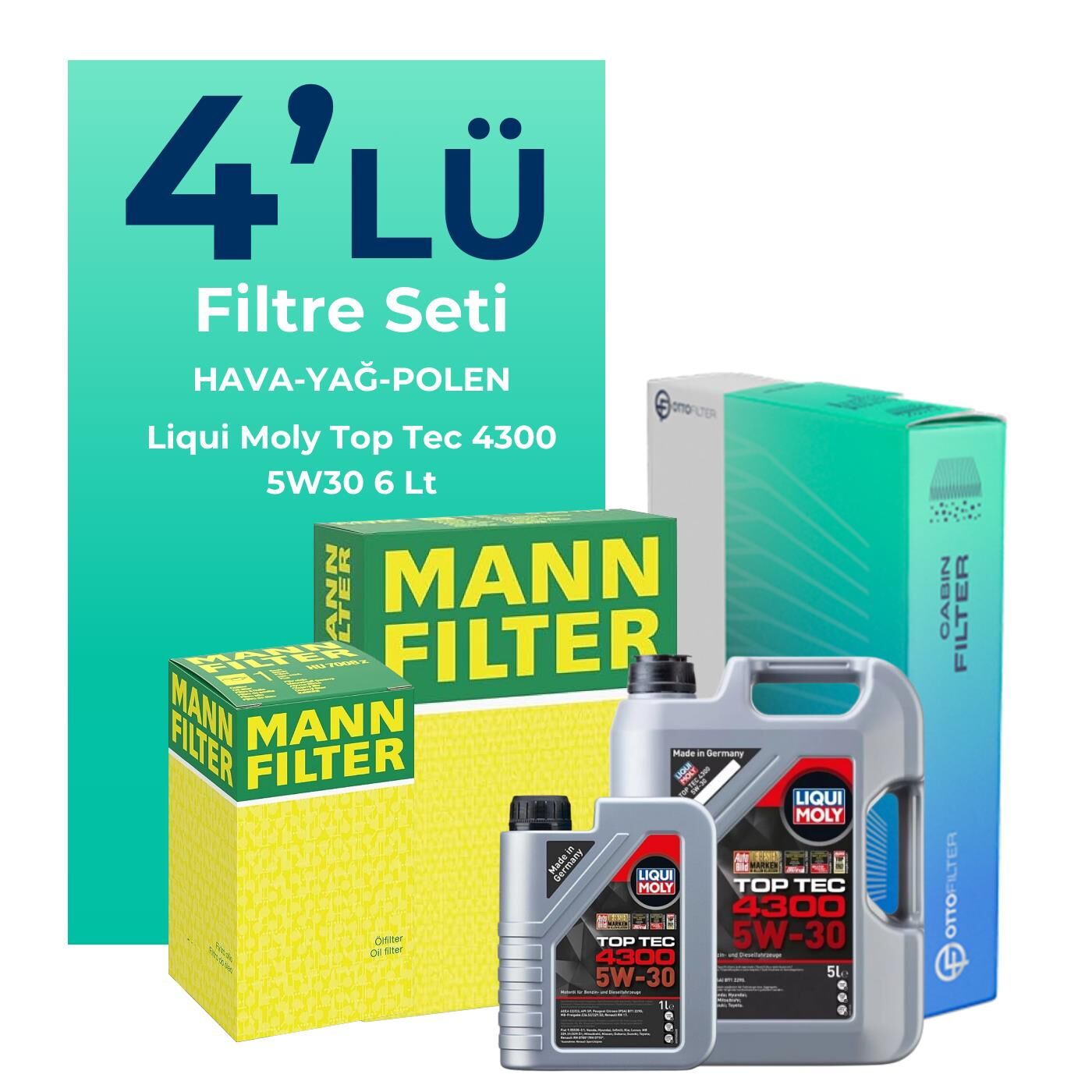 MANN Dacia Duster 1.3 Benzinli Filtre Bakım Seti Liqui Moly Motor Yağlı (2018-2024) 4 Lü