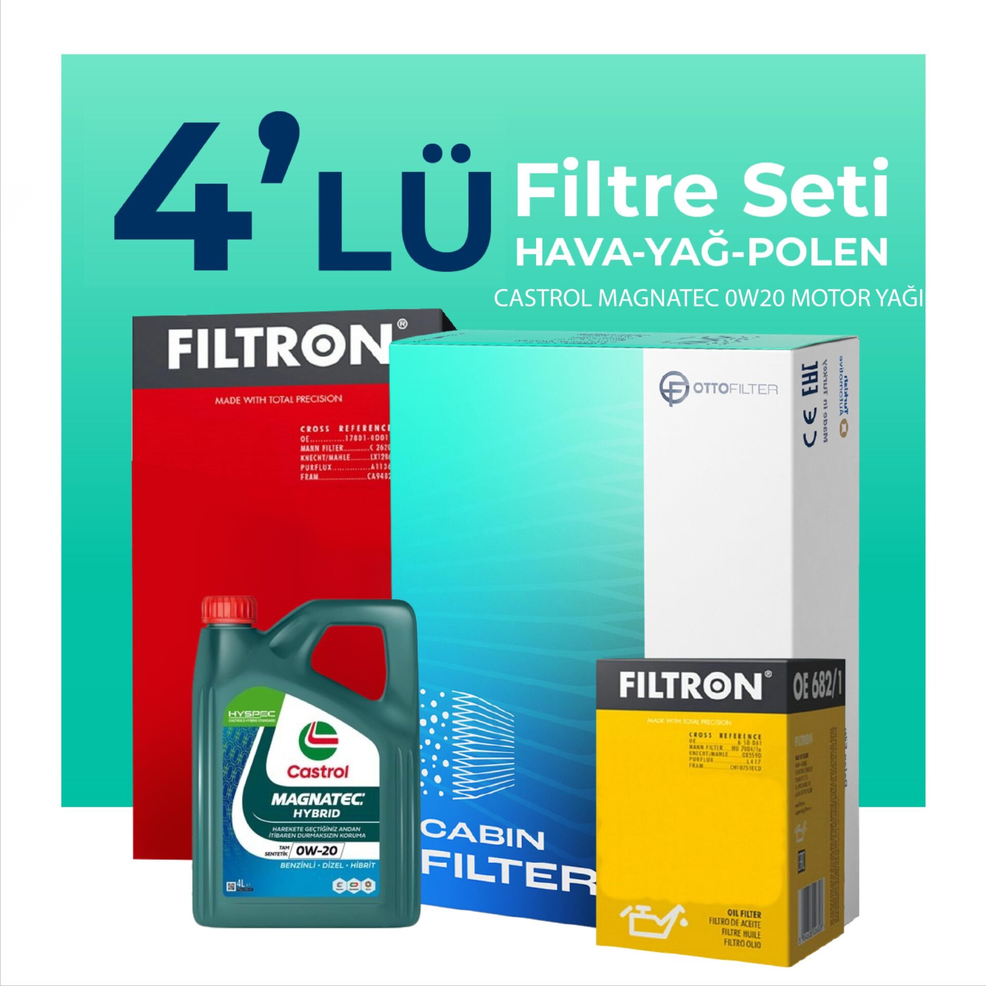 Filtron Suzuki Swift 1.3 Filtre Bakım Seti Castrol Motor Yağlı (2005-2010) 4 Lü
