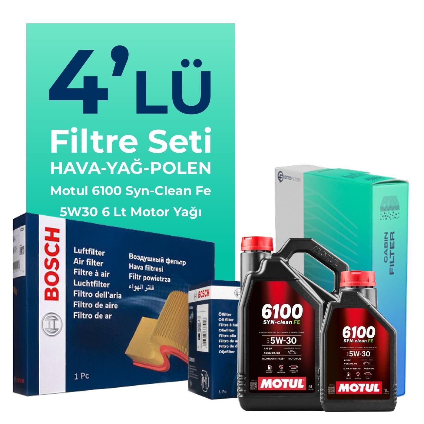 BOSCH Volkswagen Transporter T6 2.0 Dizel Filtre Bakım Seti Motul Motor Yağlı (2015-2023) 4 Lü