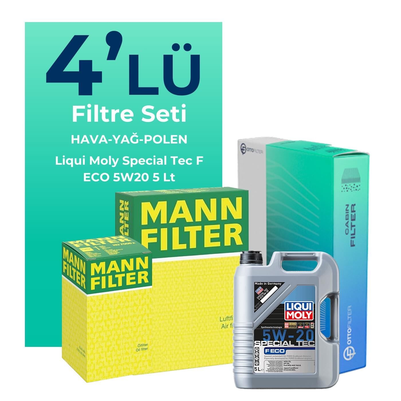 MANN Ford EcoSport 1.0 Benzin Filtre Bakım Seti Liqui Moly Motor Yağlı (2018-2022) 4 Lü