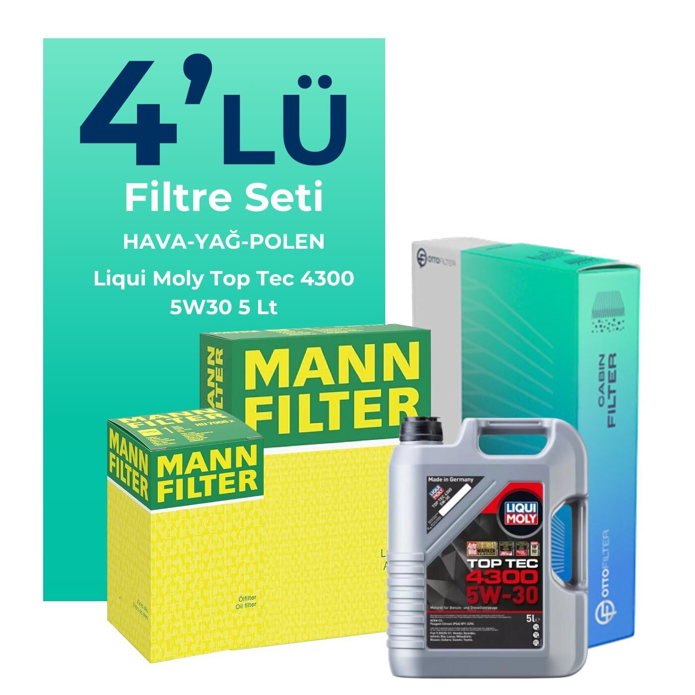 MANN Mercedes GLA180 Dizel Filtre Bakım Seti Liqui Moly Motor Yağlı (2014-2018) 4 Lü