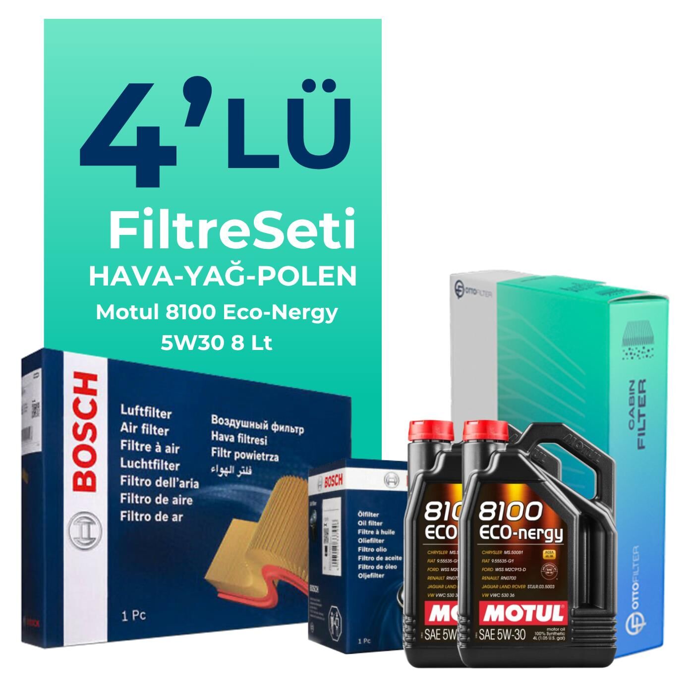 BOSCH Mercedes CLS500 Benzin Filtre Bakım Seti Motul Motor Yağlı (2005-2011) 4 Lü