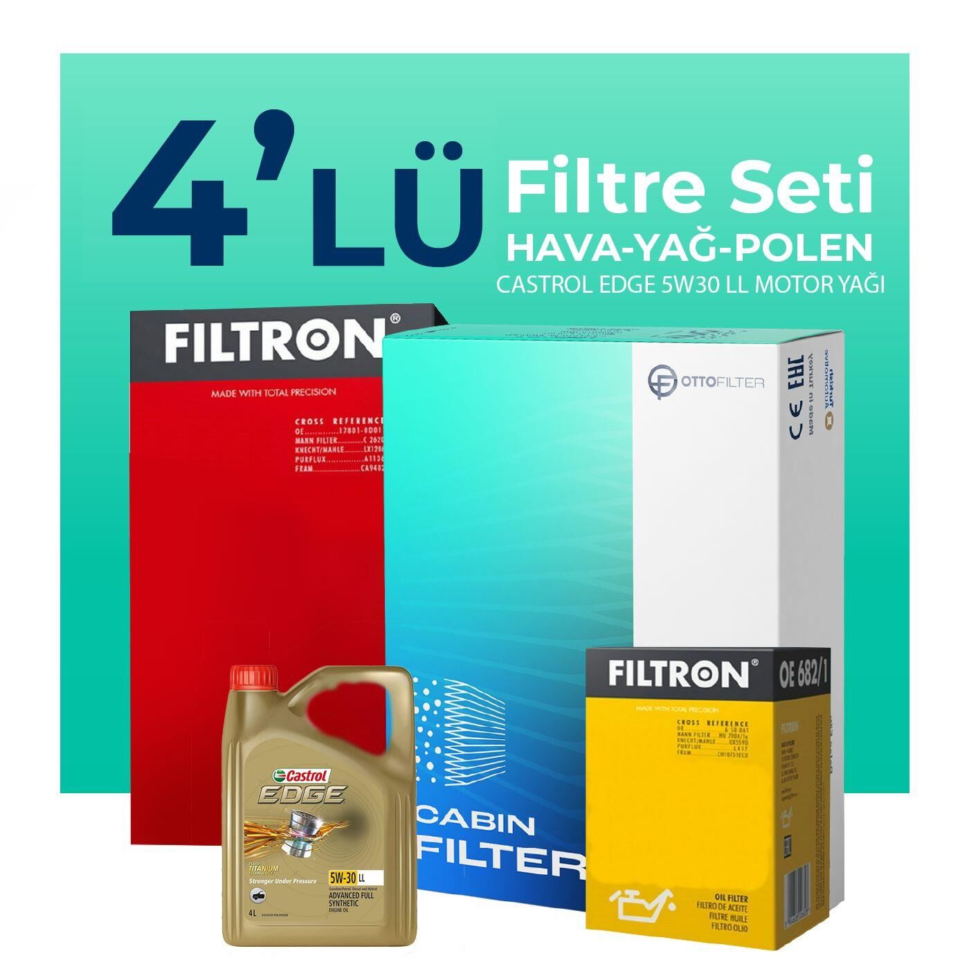 Filtron Mercedes ML350 Dizel Filtre Bakım Seti Castrol Motor Yağlı (2011-2015) 4 Lü