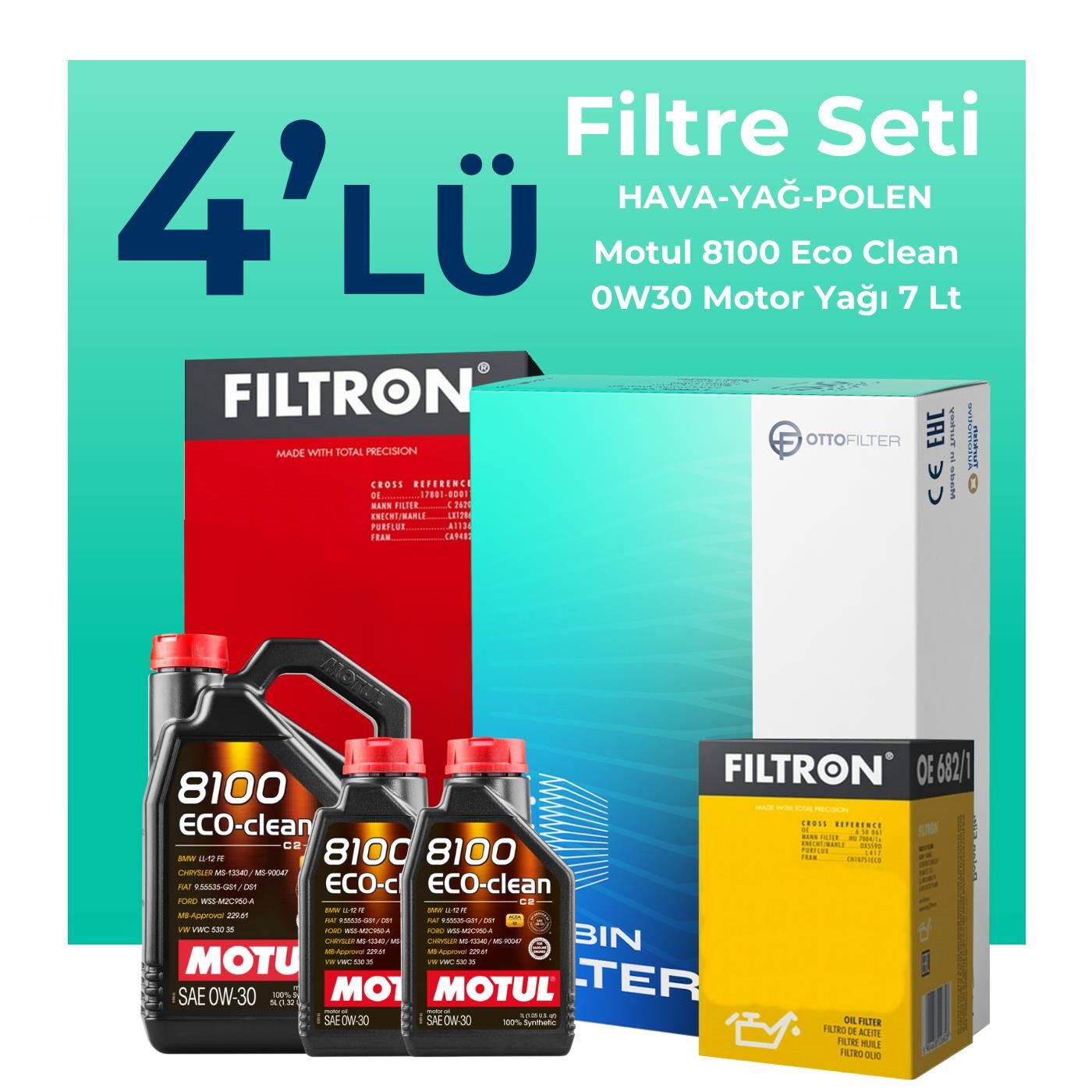 Filtron Ford Courier 1.5 EcoBlue Filtre Bakım Seti Motul Motor Yağlı (2018-2023) 4 Lü