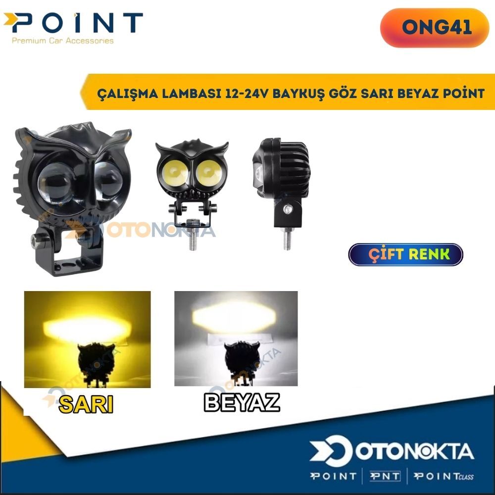 ÇALIŞMA LAMBASI 12-24V BAYKUŞ GÖZ SARI BEYAZ POİNT