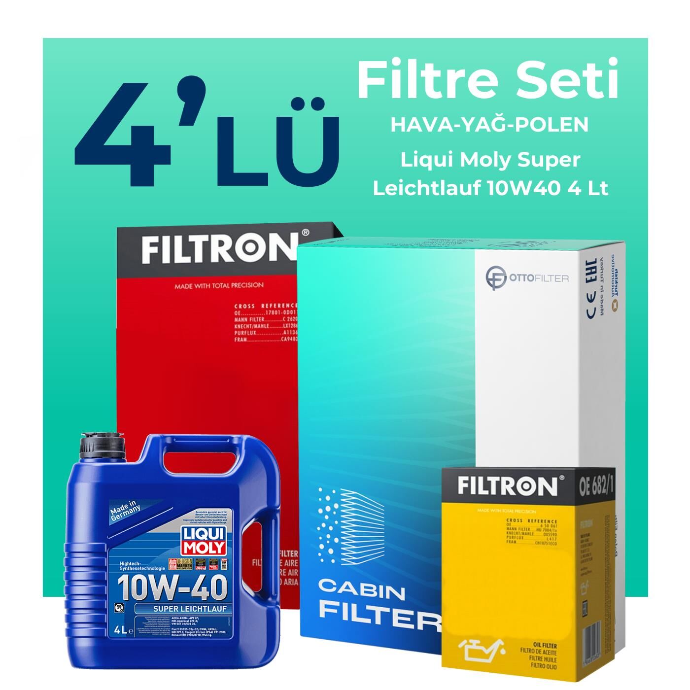 Filtron Fiat Palio 1.2 Benzinli Filtre Bakım Seti Liqui Moly Motor Yağlı (2000-2012) 4 Lü