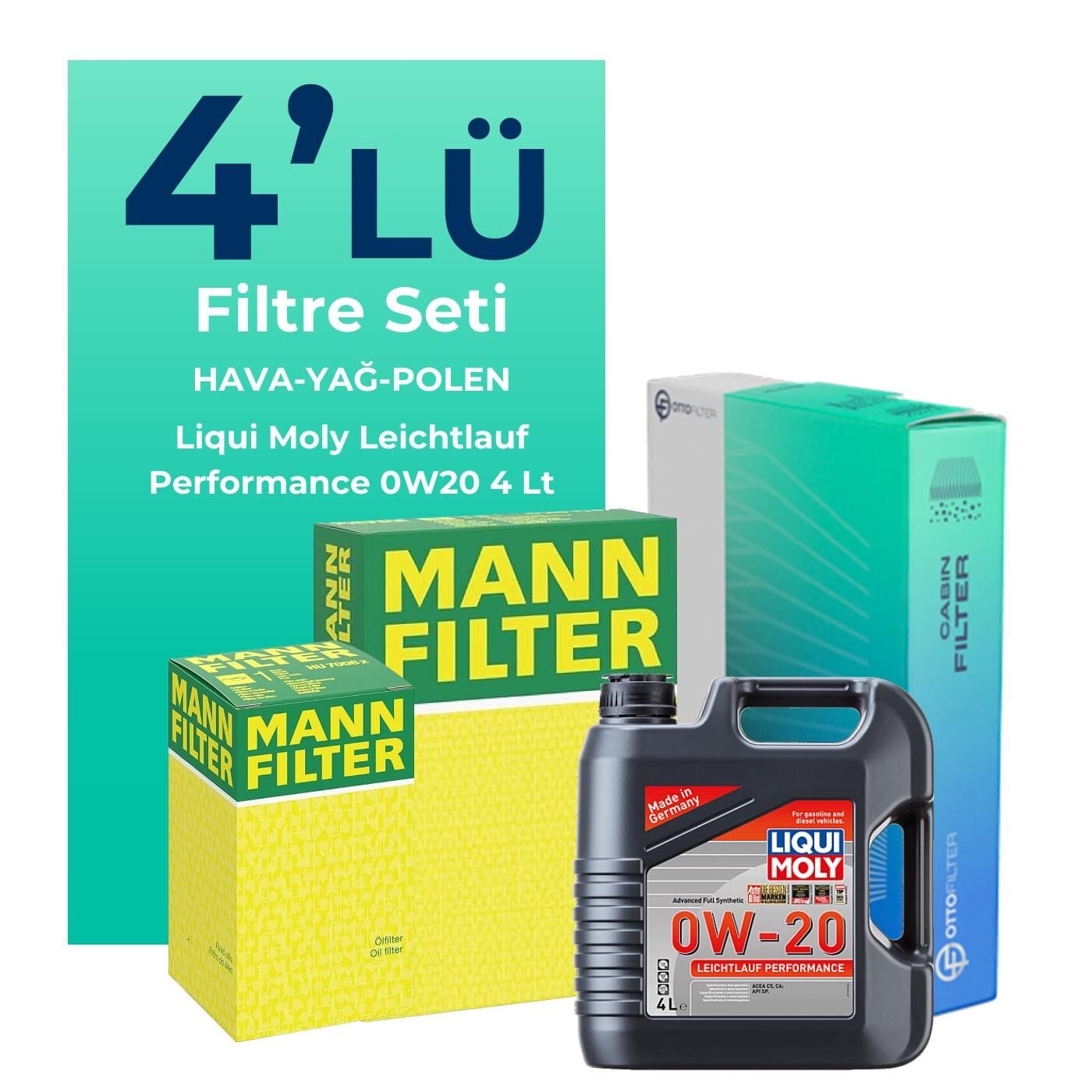MANN Ford Kuga 1.6 Benzin Filtre Bakım Seti Liqui Moly Motor Yağlı (2013-2017) 4 Lü