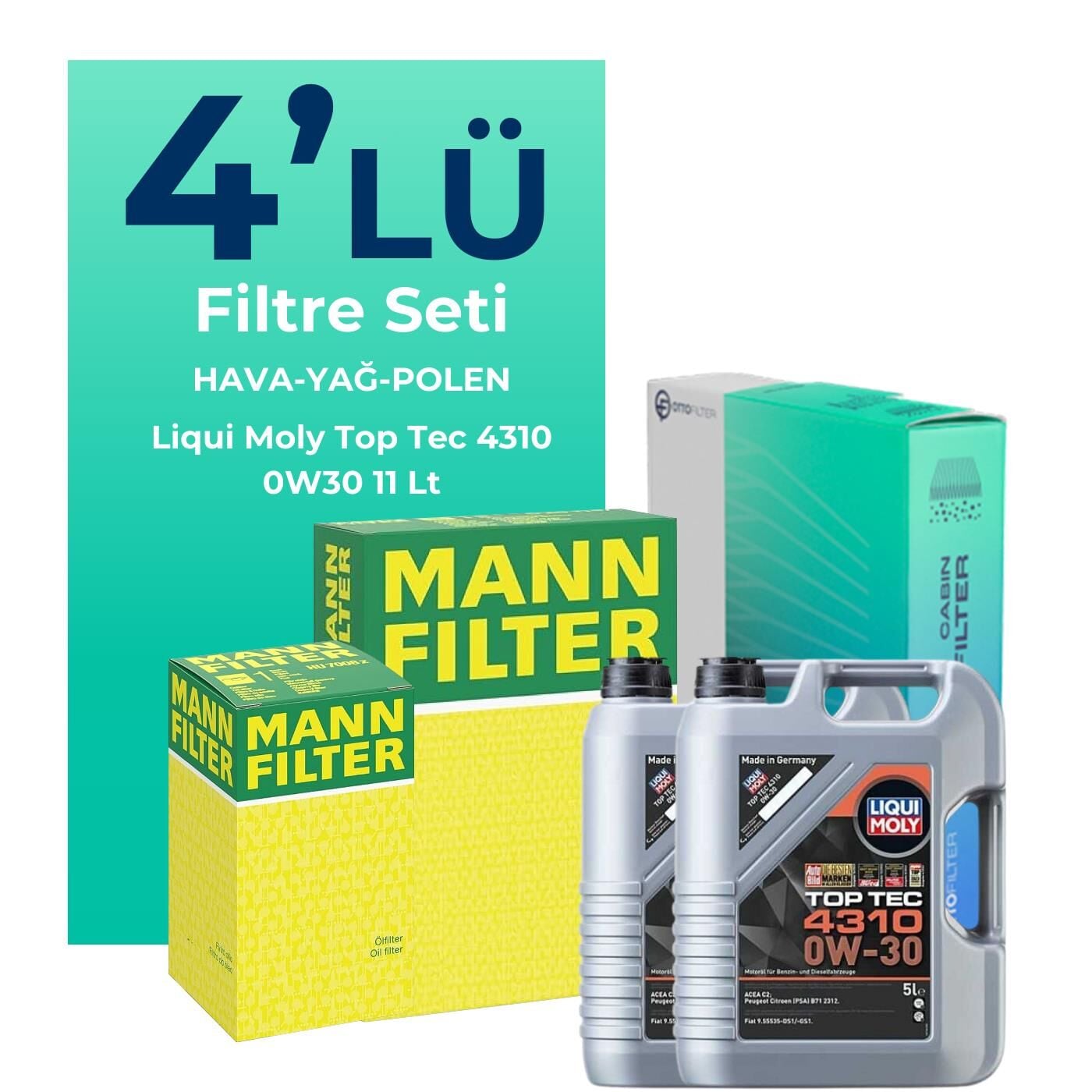 MANN Ford Transit V363 2.0 Dizel Filtre Bakım Seti Liqui Moly Motor Yağlı (2014-2024) 4 Lü