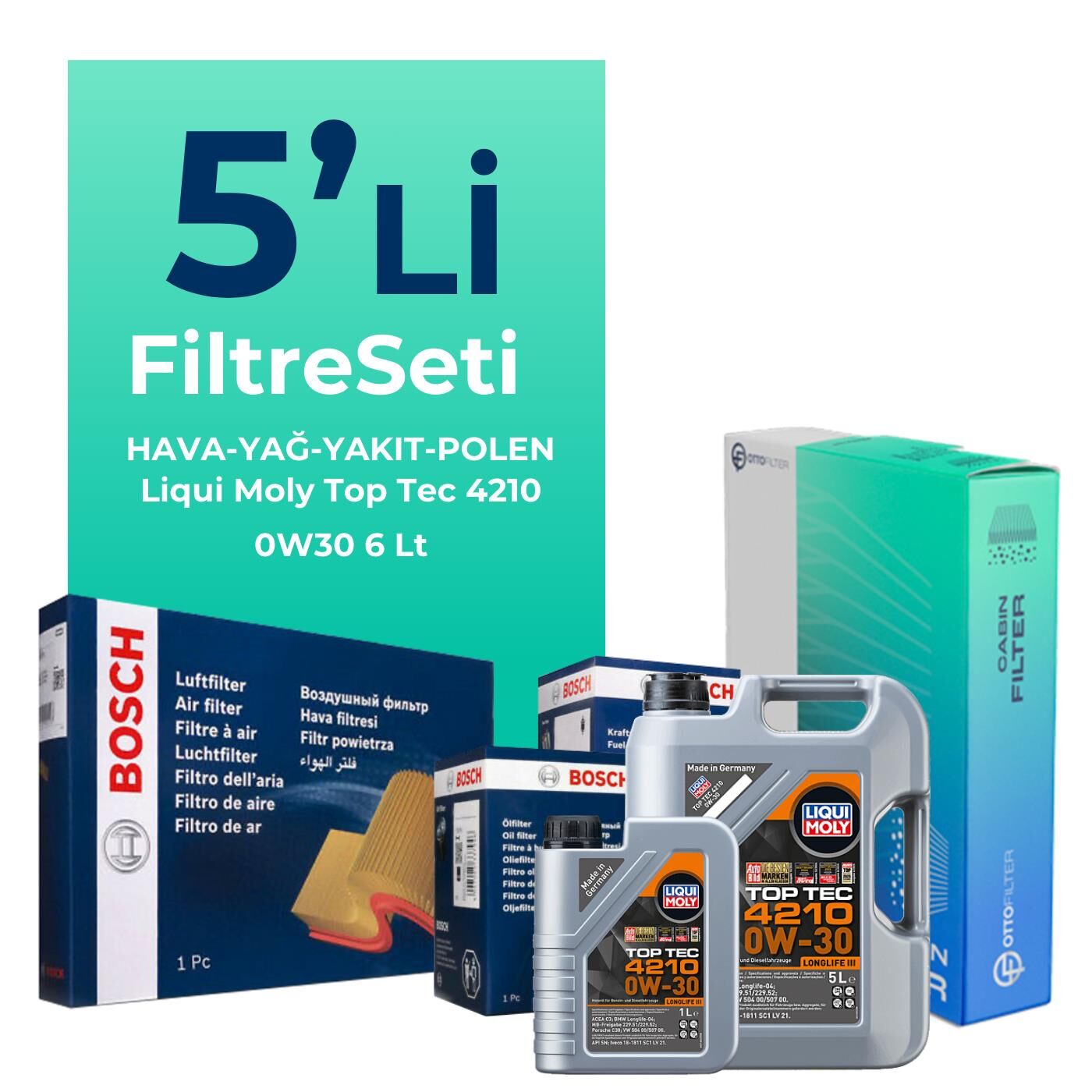 Bosch Audi Q7 50 Dizel Filtre Bakım Seti Liqui Moly Motor Yağlı (2019-2024) 5 Li