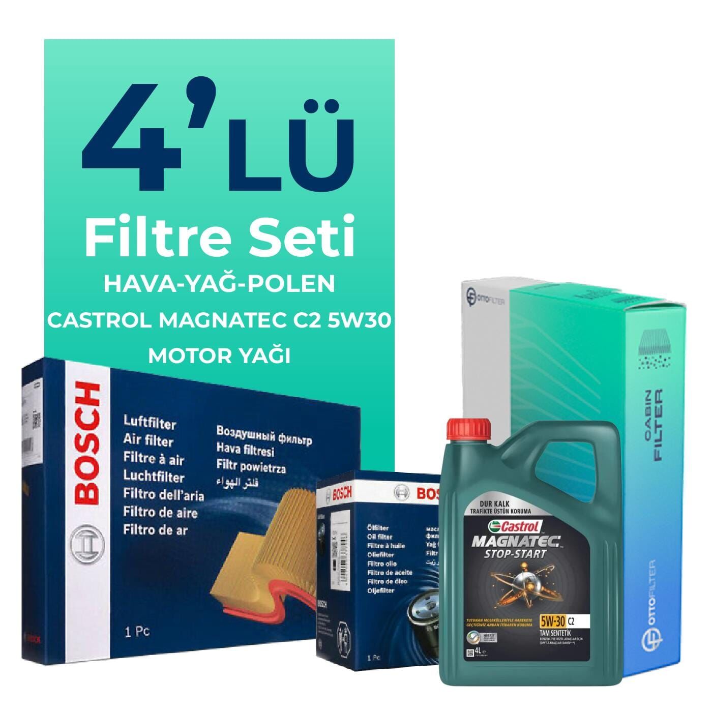 BOSCH Citroen C4 Picasso 1.6 Dizel Filtre Bakım Seti Castrol Motor Yağlı (2014-2018) 4 Lü